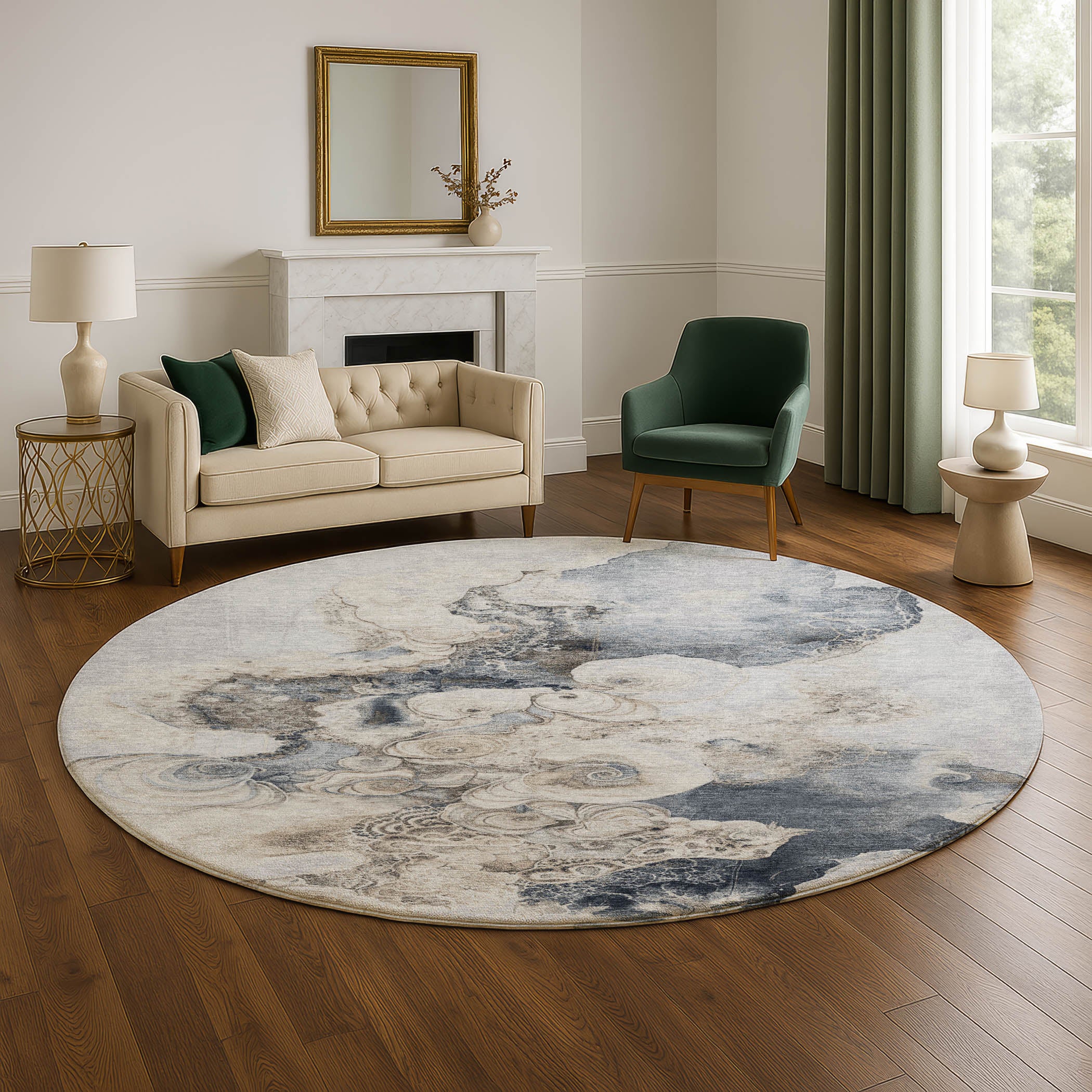 Valletta Machine Washable Transitional Gray Rug 8' x 8' #shape_Round
