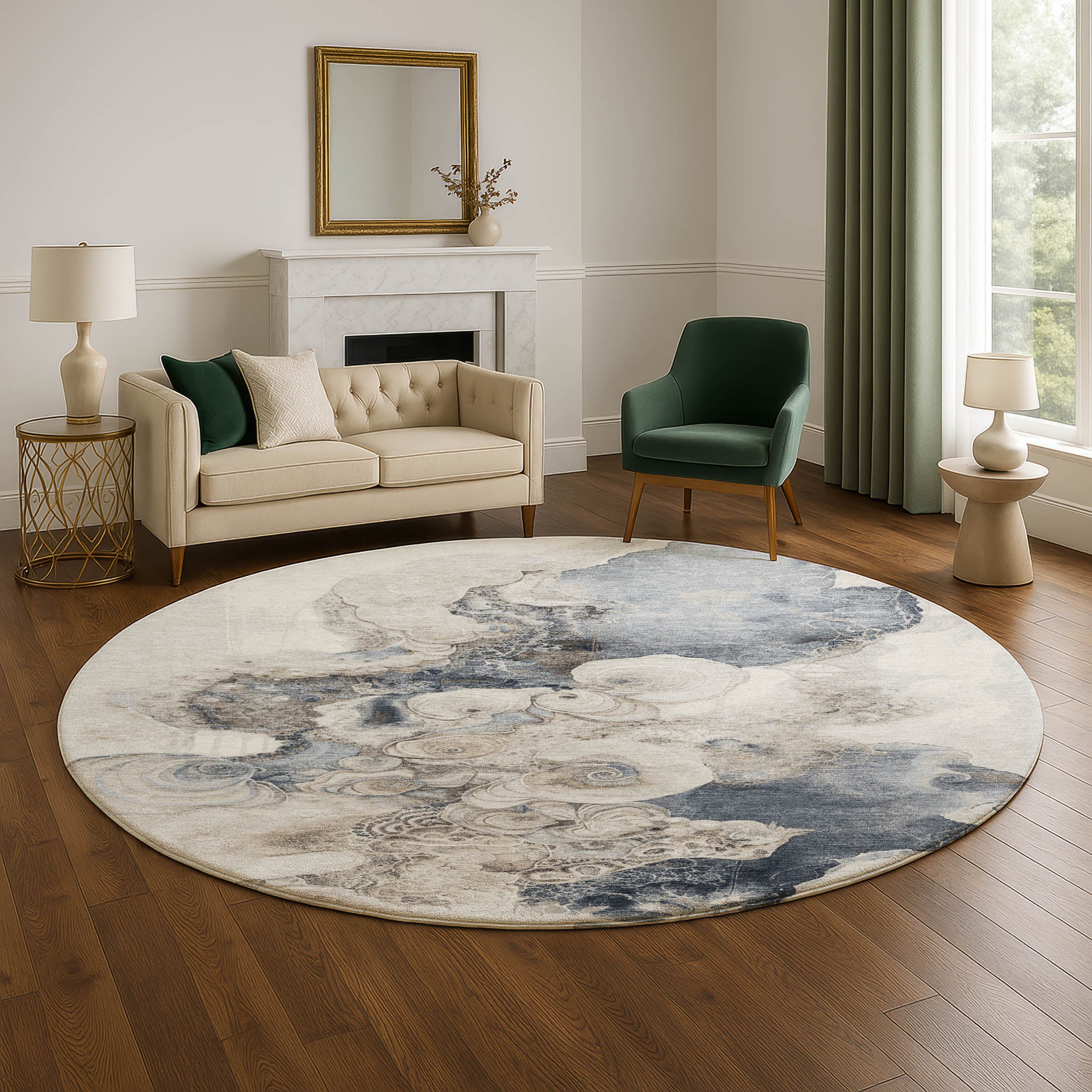 Valletta Machine Washable Transitional Ivory Rug 8' x 8' #shape_Round