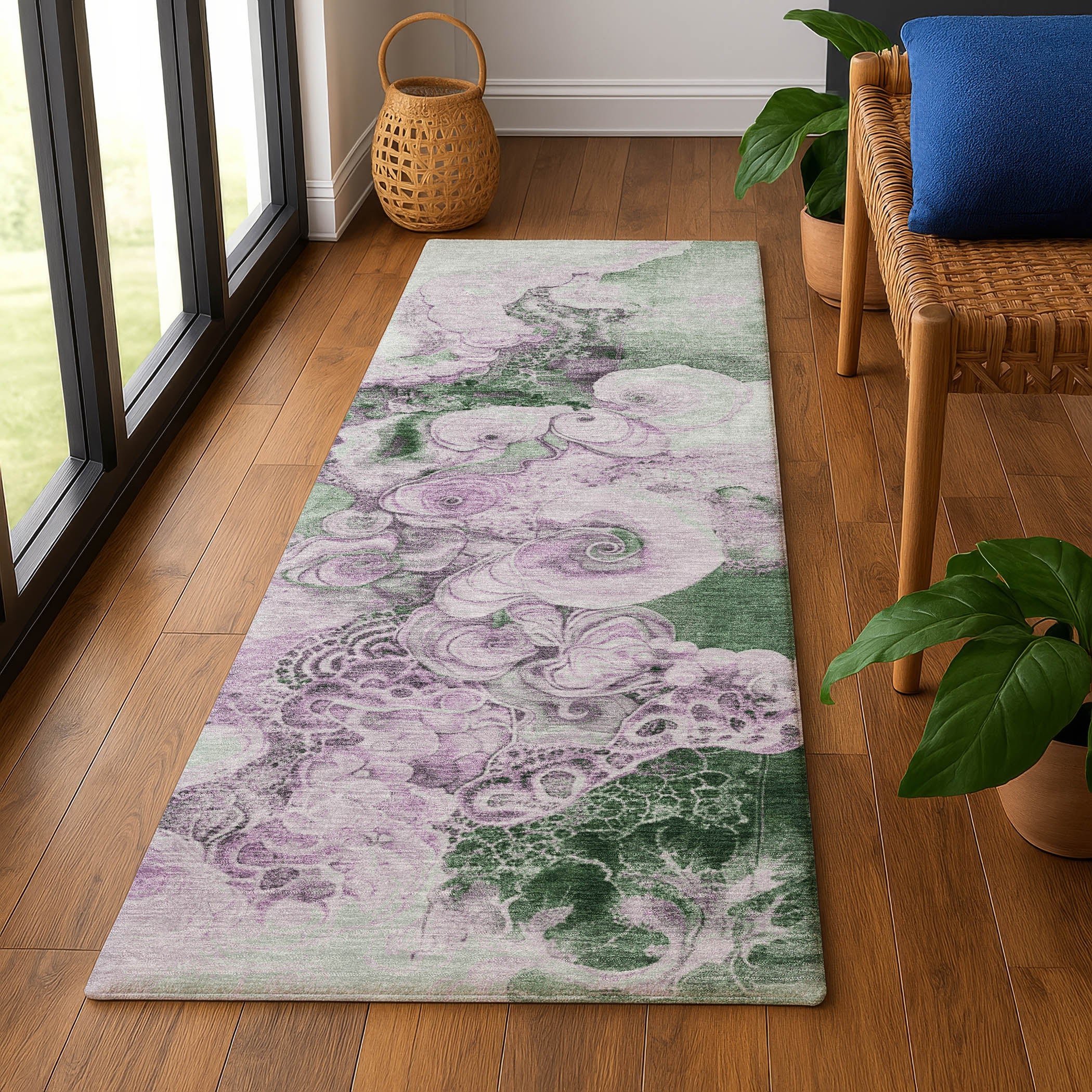 Valletta Machine Washable Transitional Sage Green Rug 2'3" x 7'6" #shape_Runner