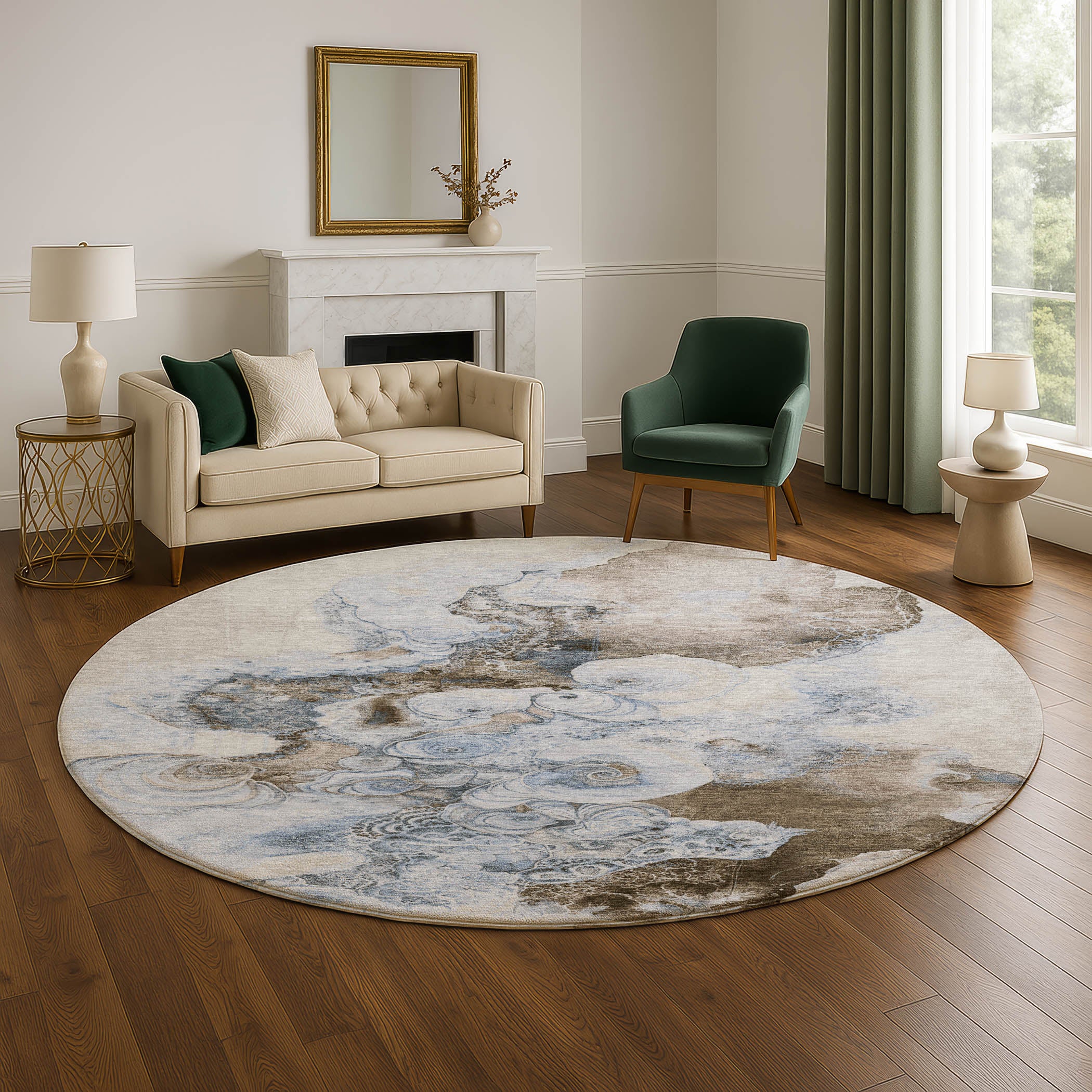 Valletta Machine Washable Transitional Taupe Brown Rug 8' x 8' #shape_Round
