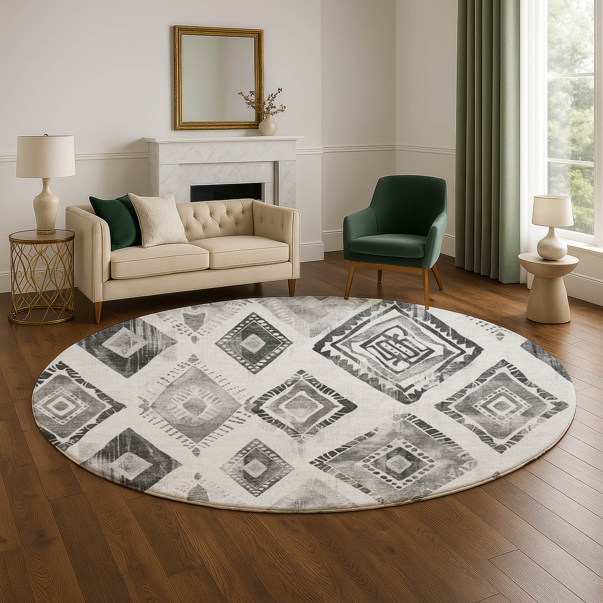 Lucerne Machine Washable Transitional Gray Rug 8' x 8' #shape_Round