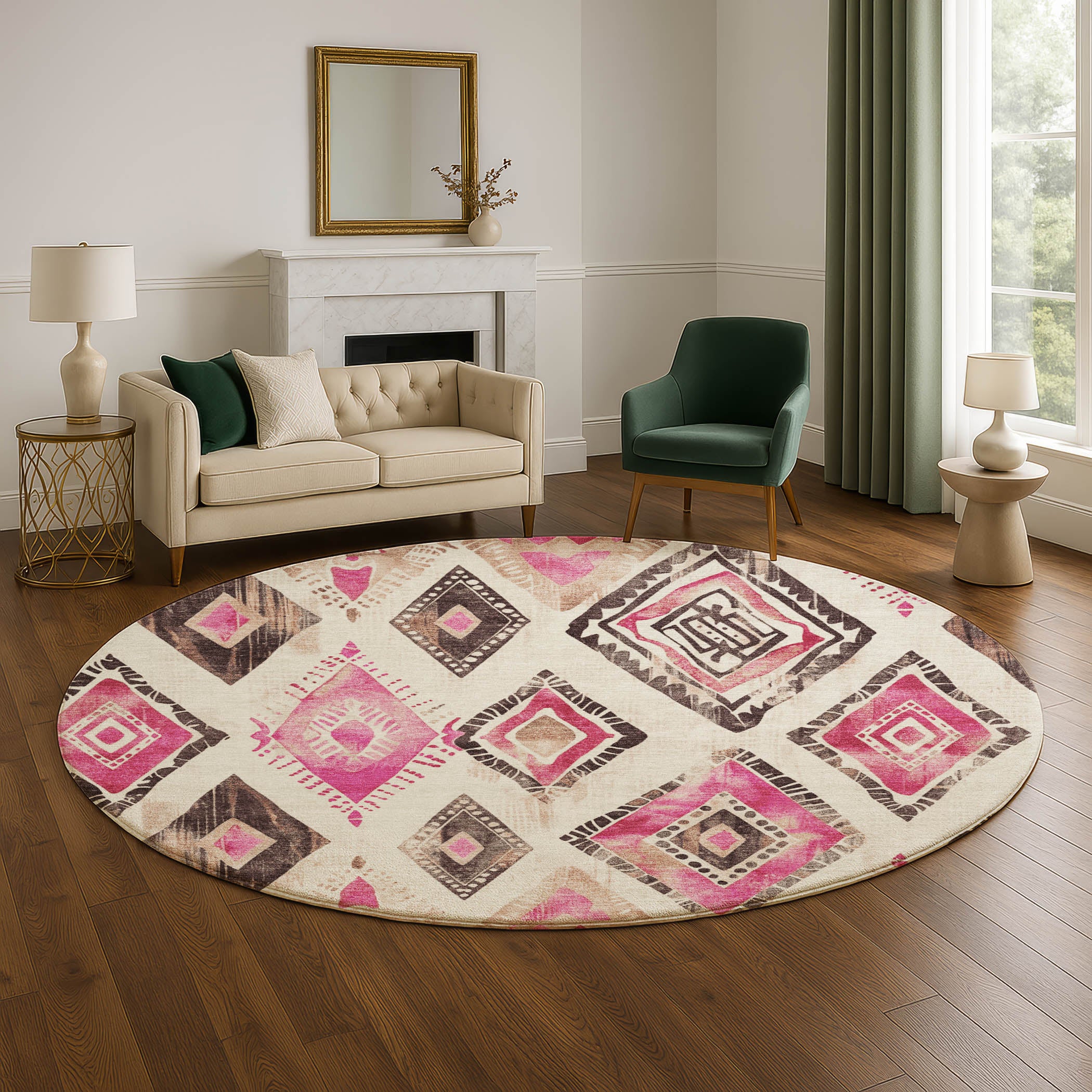 Lucerne Machine Washable Transitional Linen Ivory Rug 8' x 8' #shape_Round