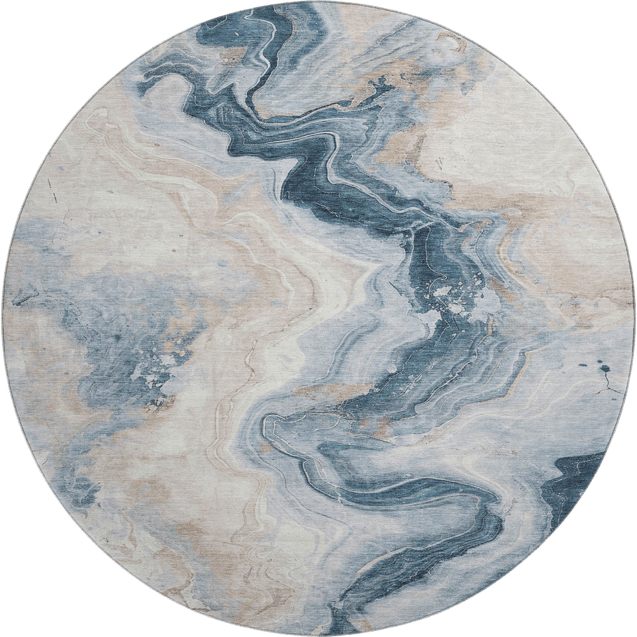 Athens Machine Washable Transitional Beige Brown Rug 8' x 8' #shape_Round