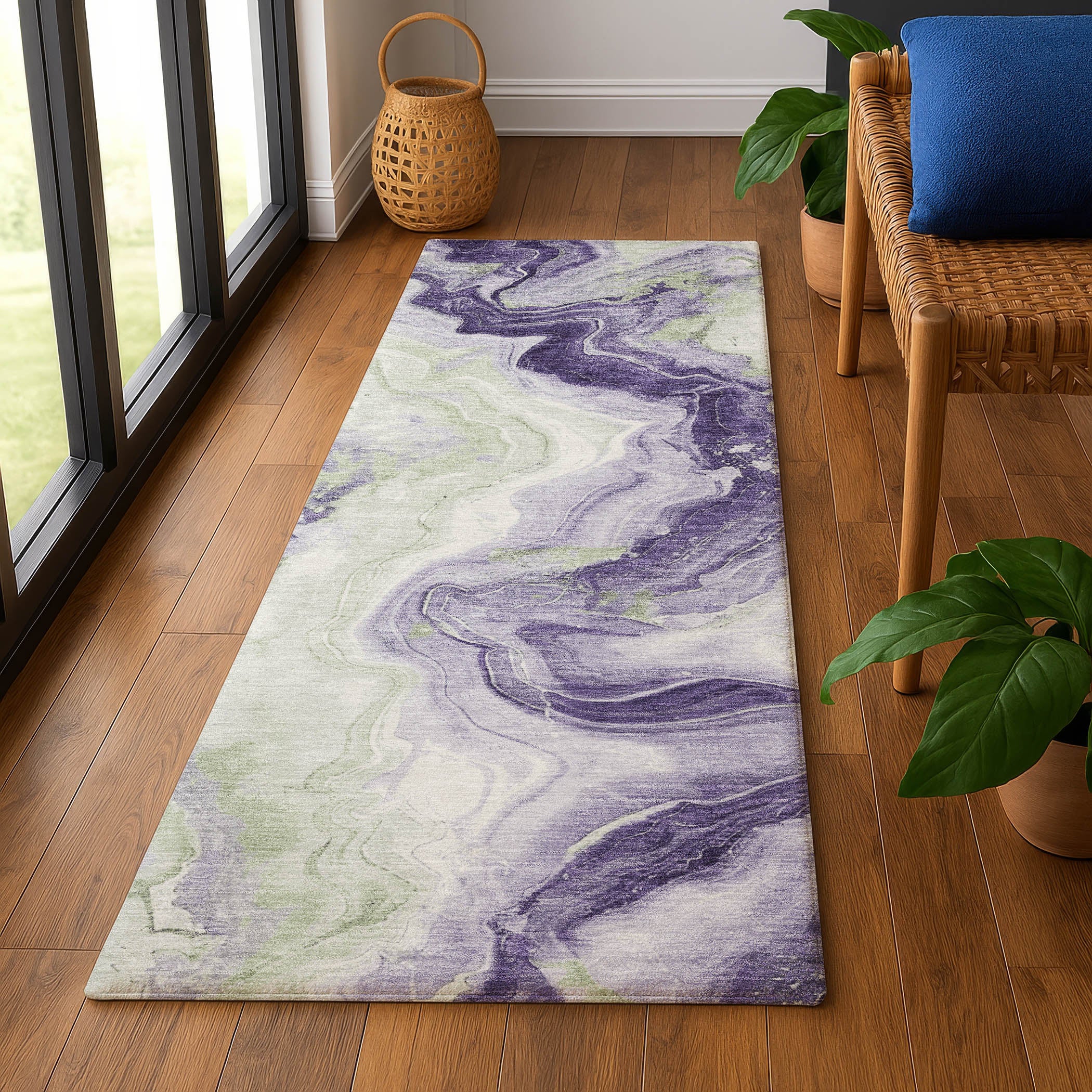 Athens Machine Washable Transitional Lavender Purple Rug 2'3" x 7'6" #shape_Runner