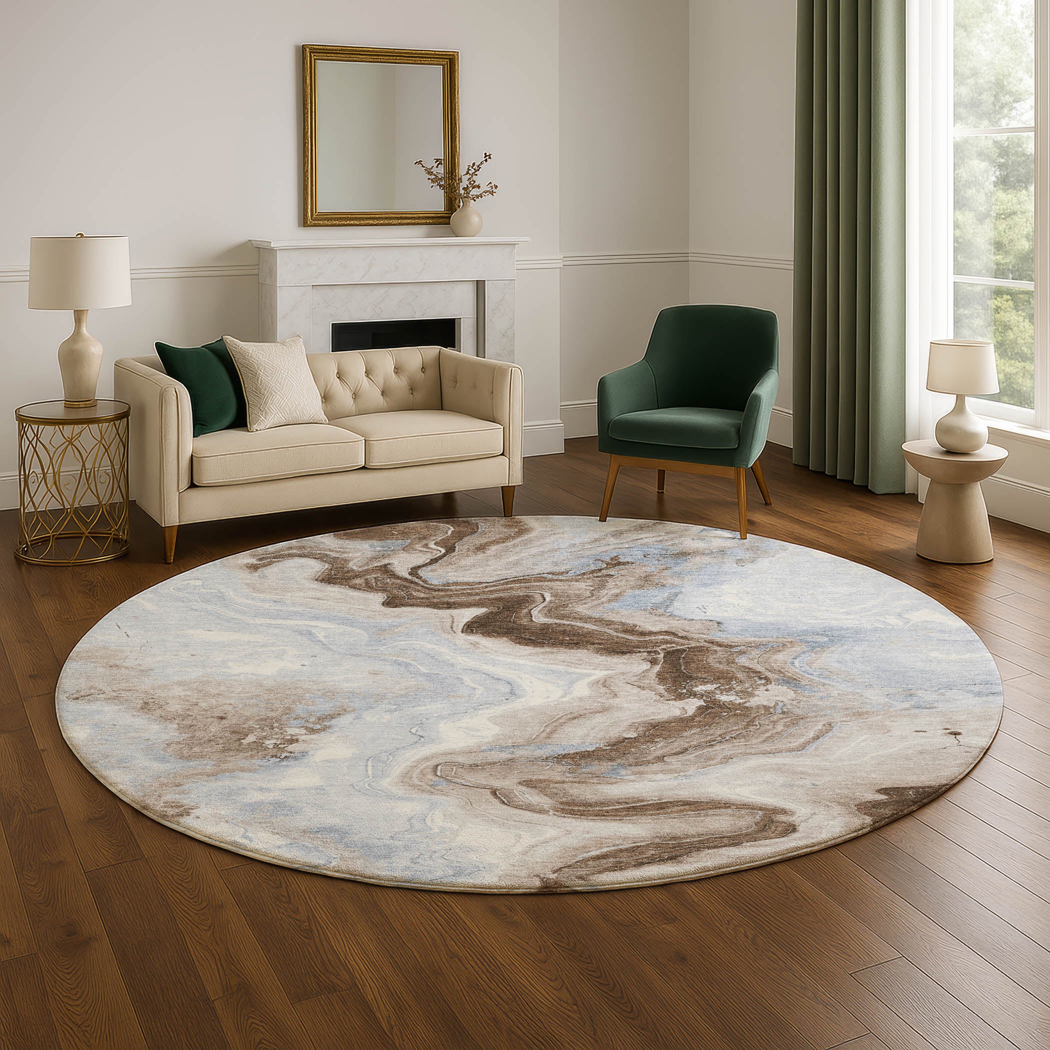 Athens Machine Washable Transitional Taupe Brown Rug 8' x 8' #shape_Round