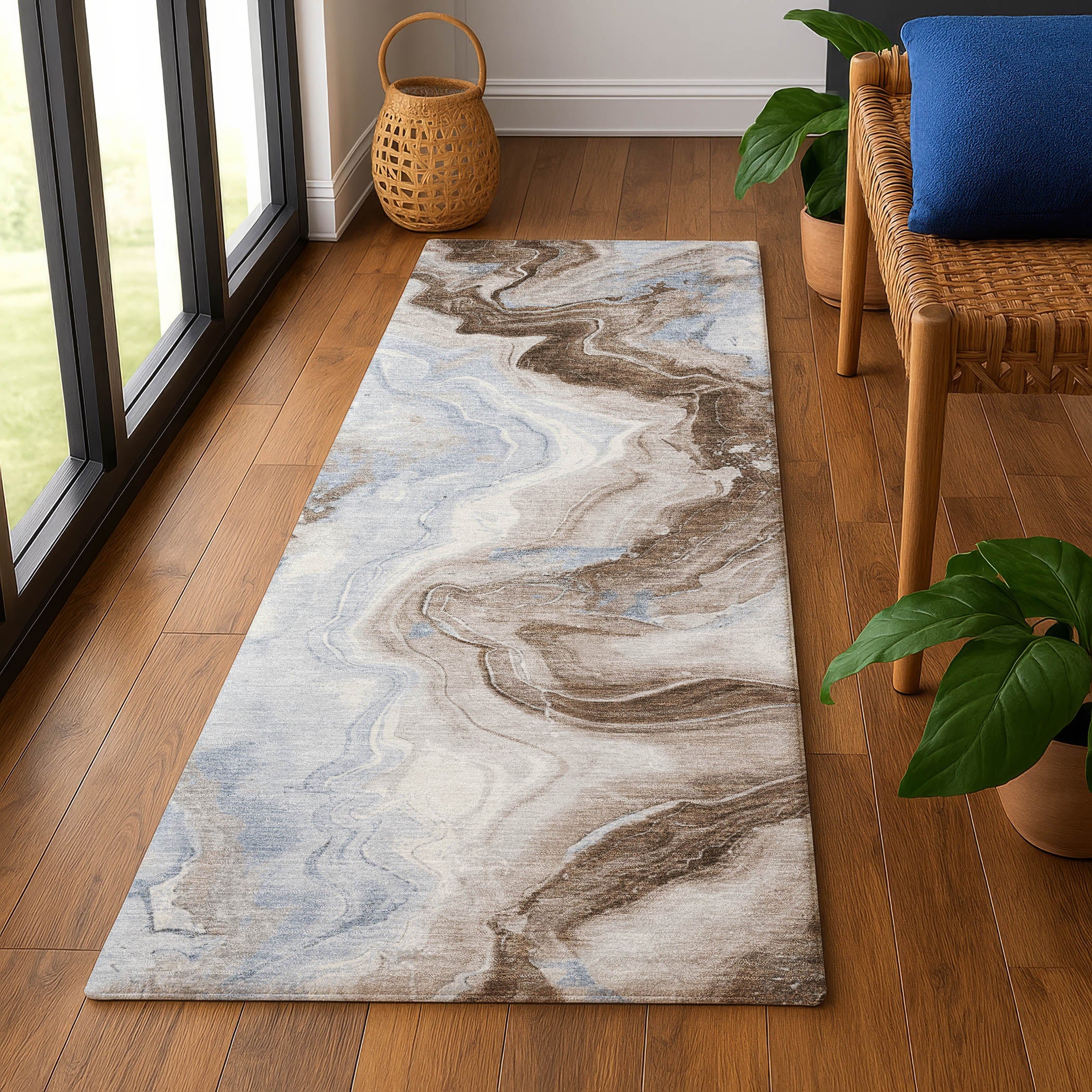 Athens Machine Washable Transitional Taupe Brown Rug 2'3" x 7'6" #shape_Runner