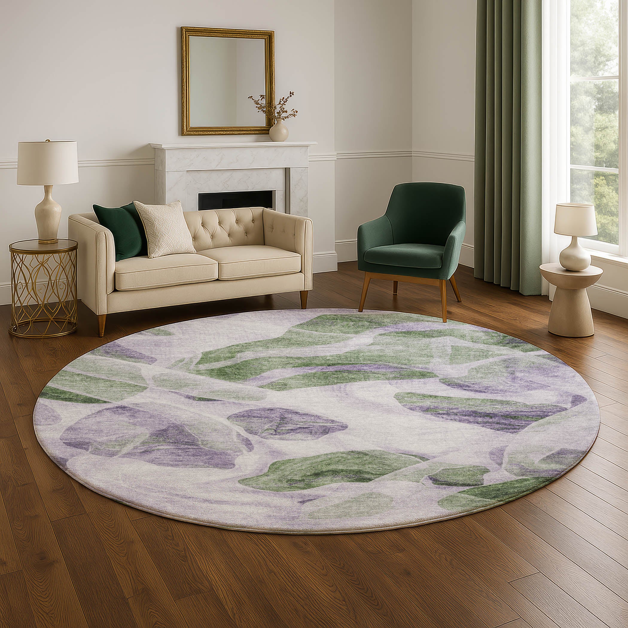 Cartagena Machine Washable Transitional Lavender Purple Rug 8' x 8' #shape_Round