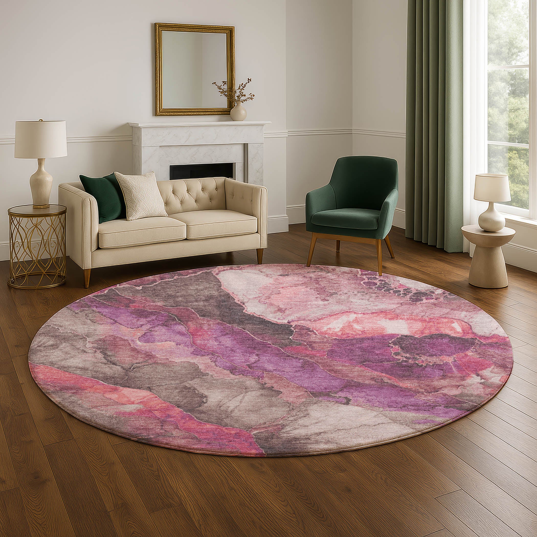 Baku Machine Washable Transitional Blush Pink Rug 8' x 8' #shape_Round