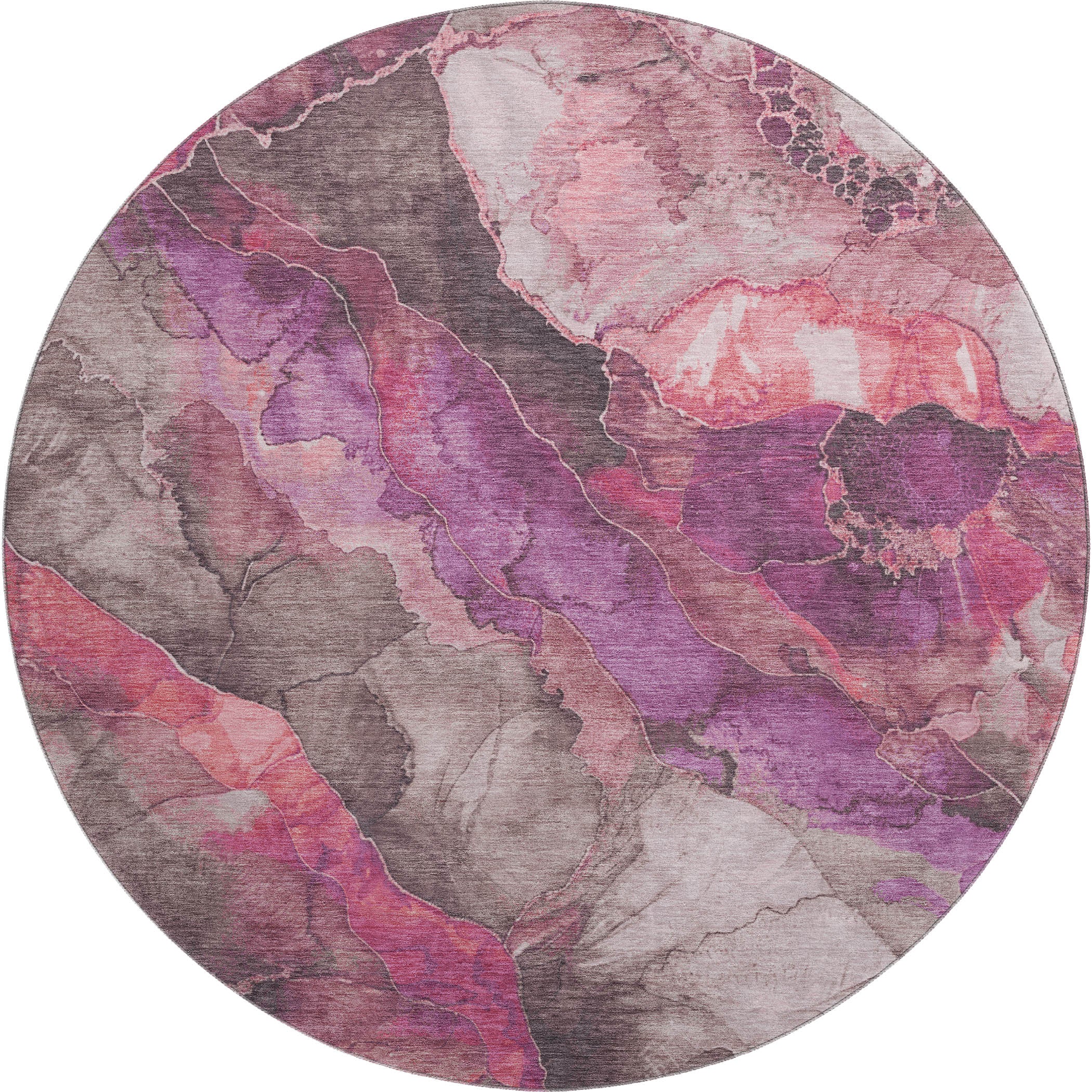 Baku Machine Washable Transitional Blush Pink Rug 8' x 8' #shape_Round