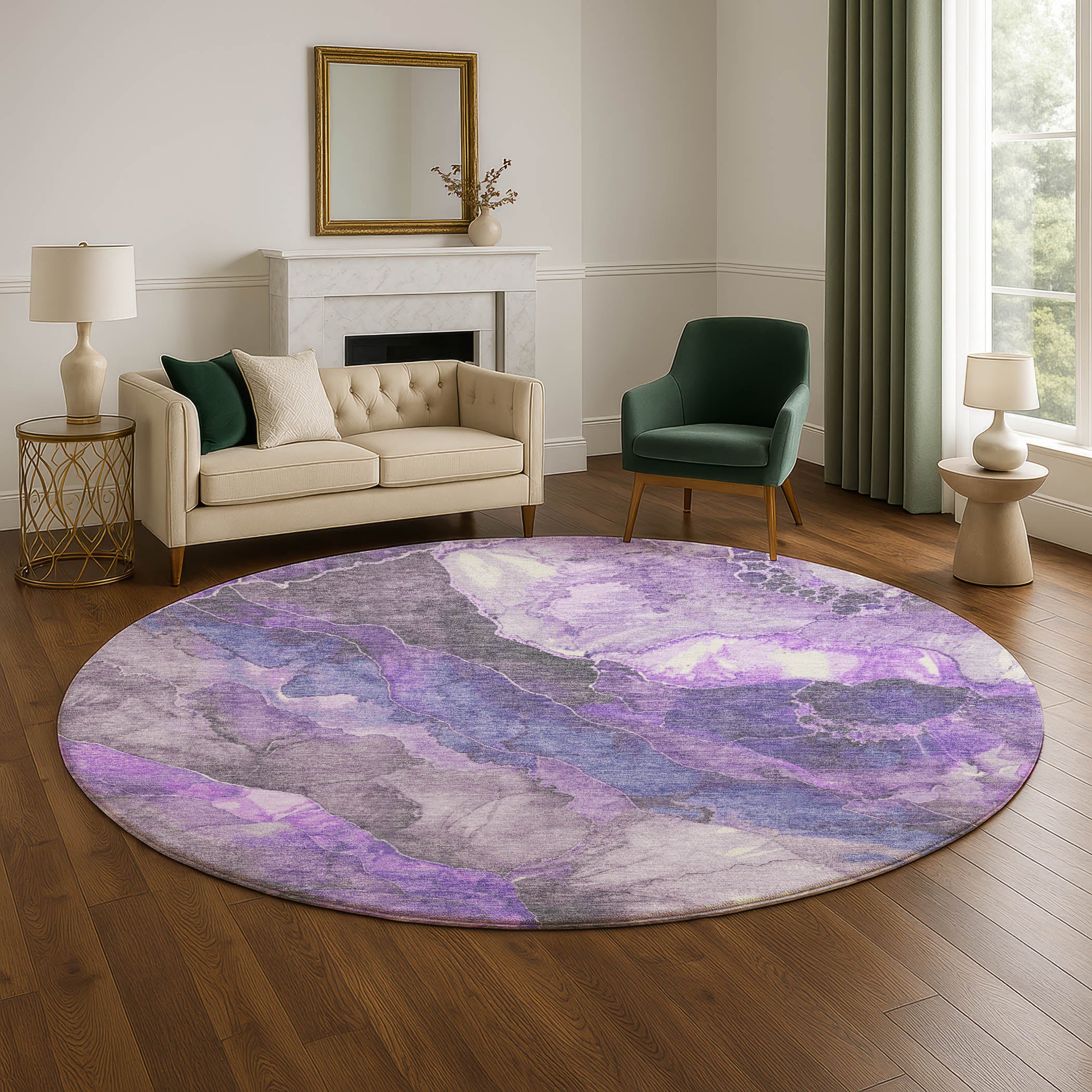 Baku Machine Washable Transitional Lavender Purple Rug 8' x 8' #shape_Round
