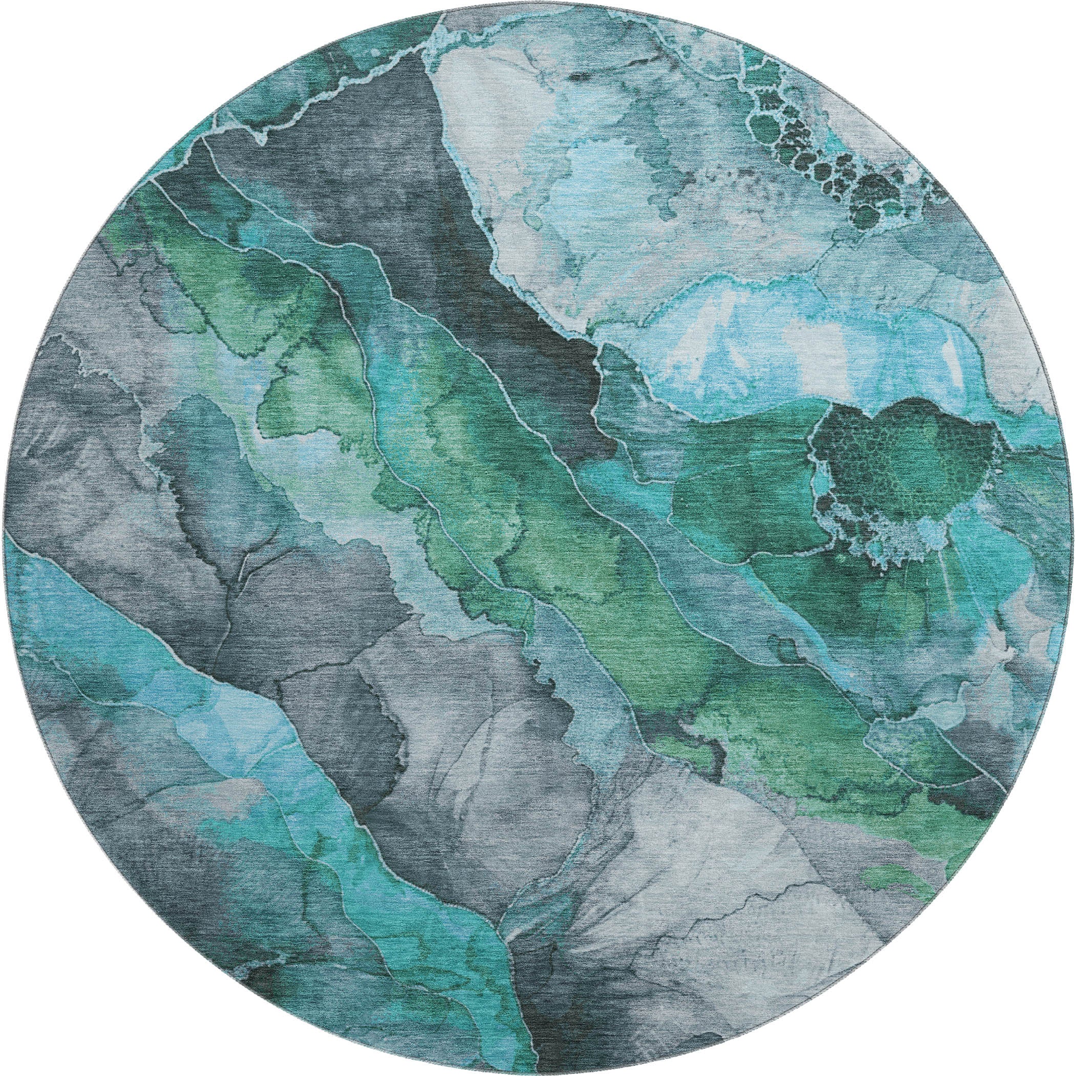 Baku Machine Washable Transitional Teal Rug 8' x 8' #shape_Round