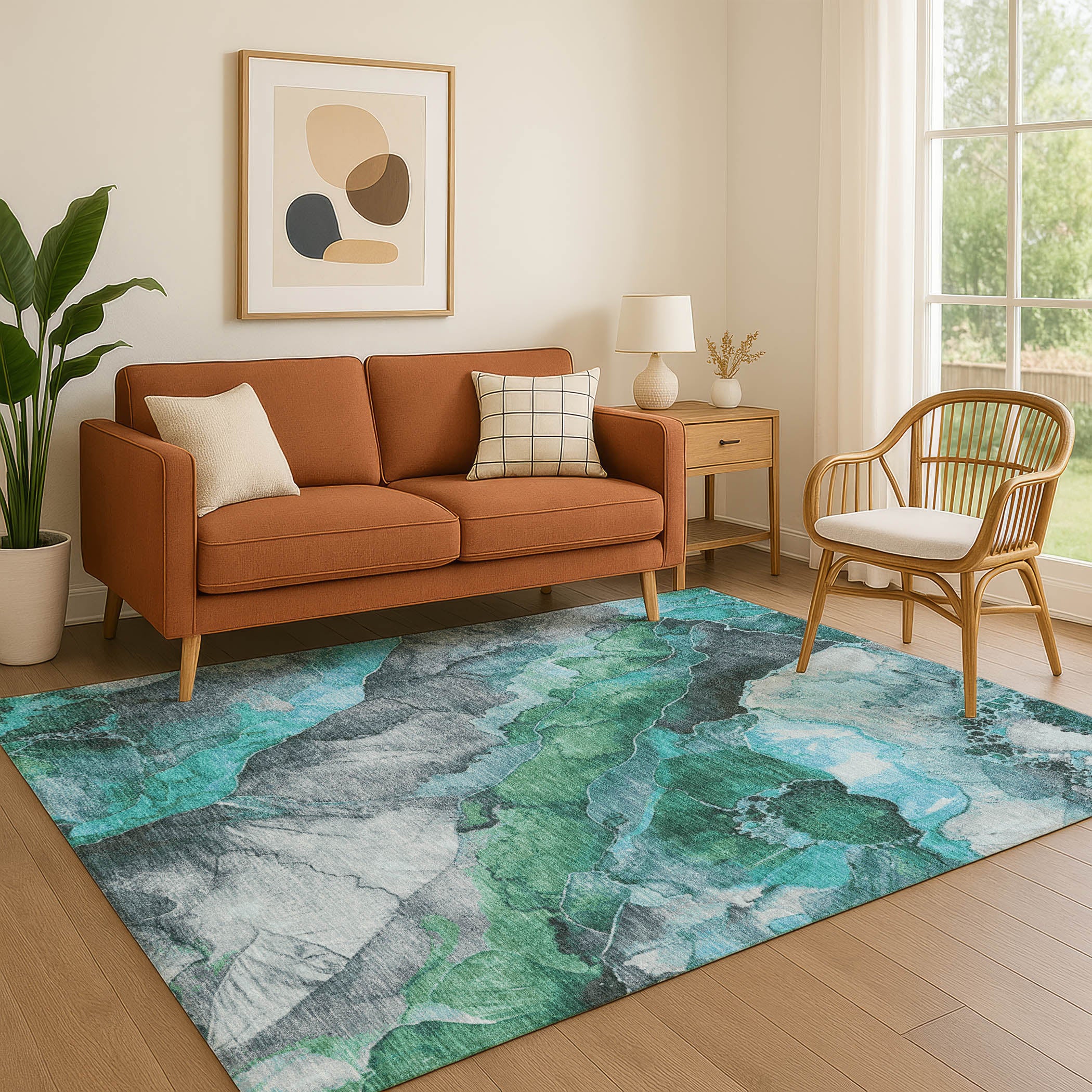 Baku Machine Washable Transitional Teal Rug 2'6" x 3'10" #shape_Rectangle
