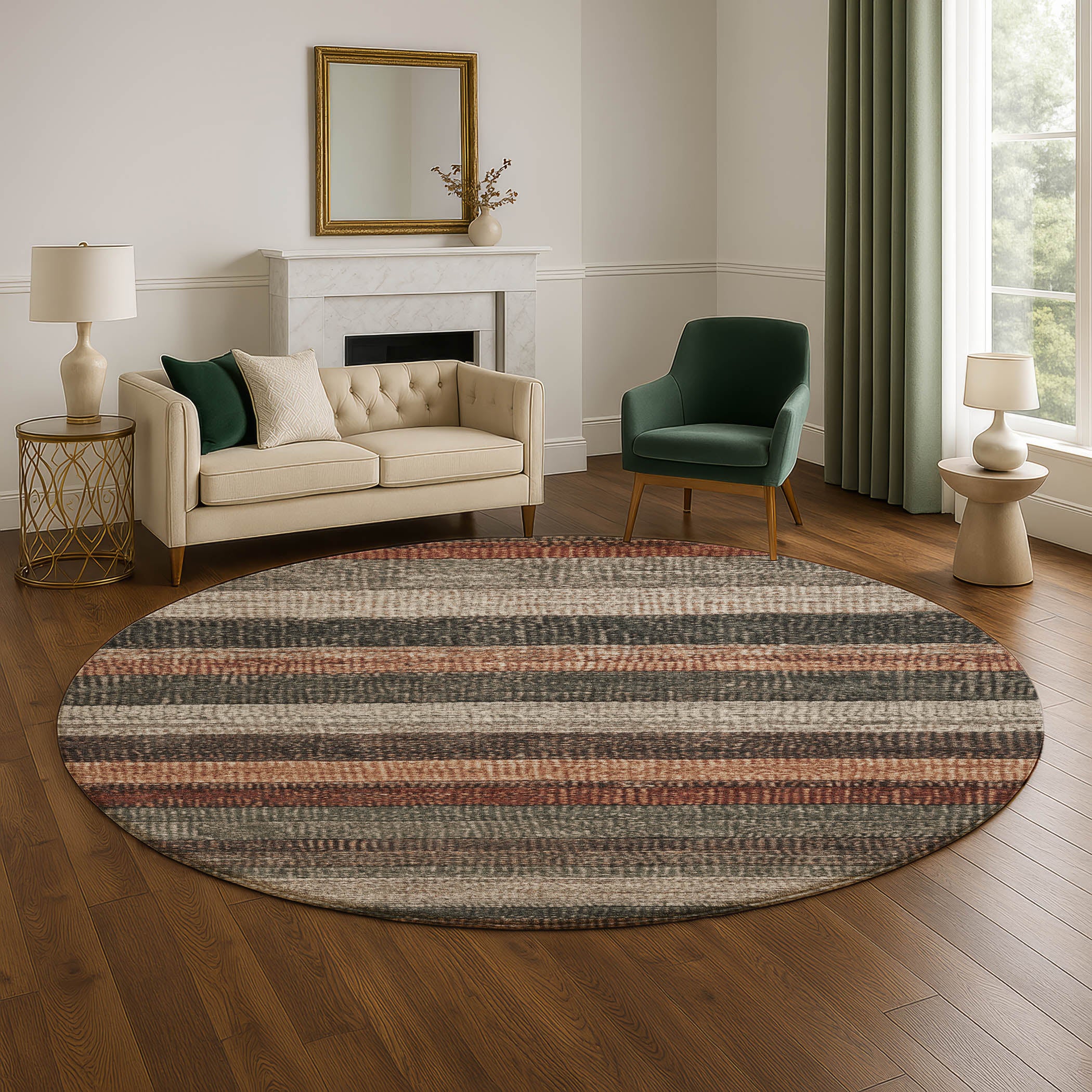 Santorini Machine Washable Transitional Paprika Orange Rug 8' x 8' #shape_Round