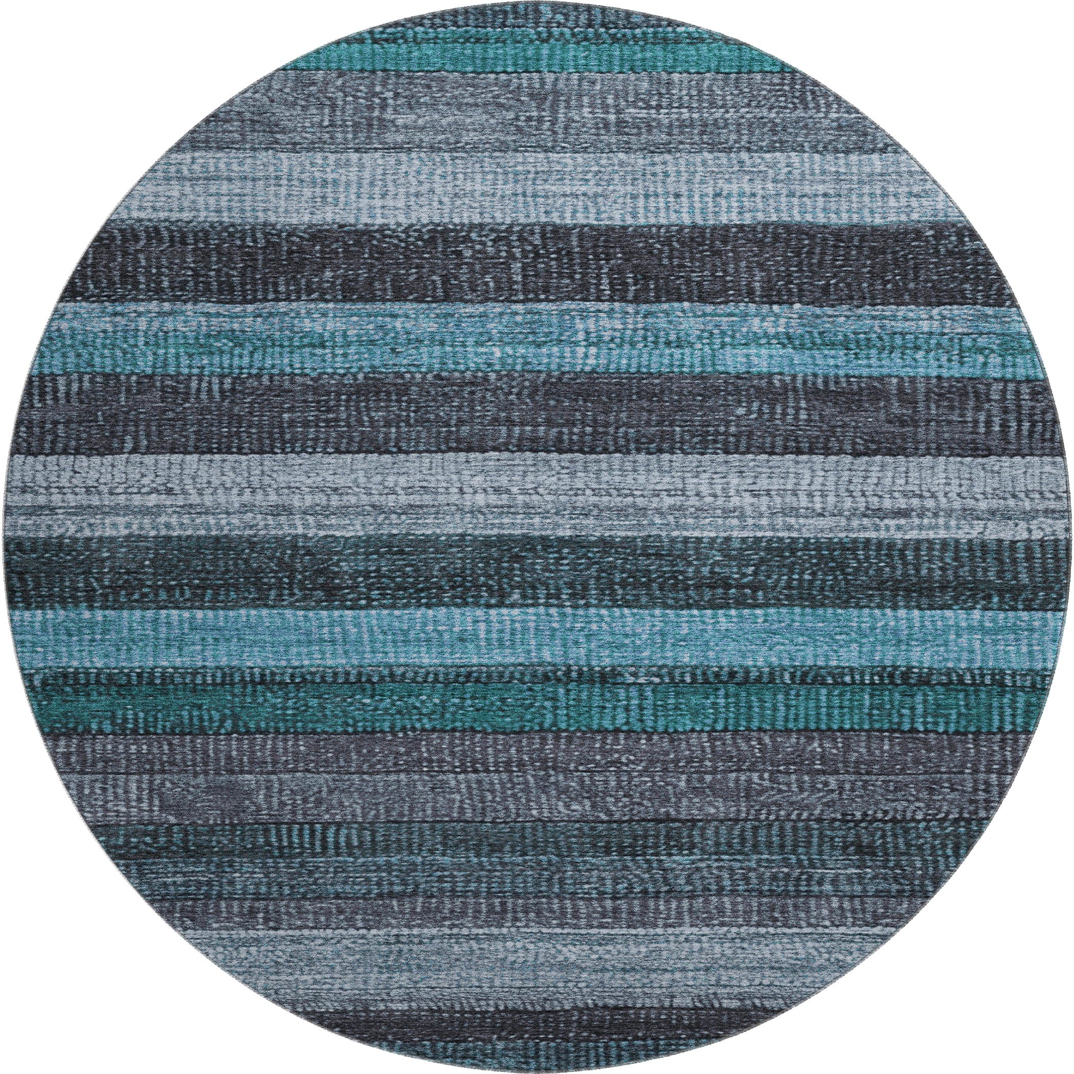 Santorini Machine Washable Transitional Teal Rug 8' x 8' #shape_Round