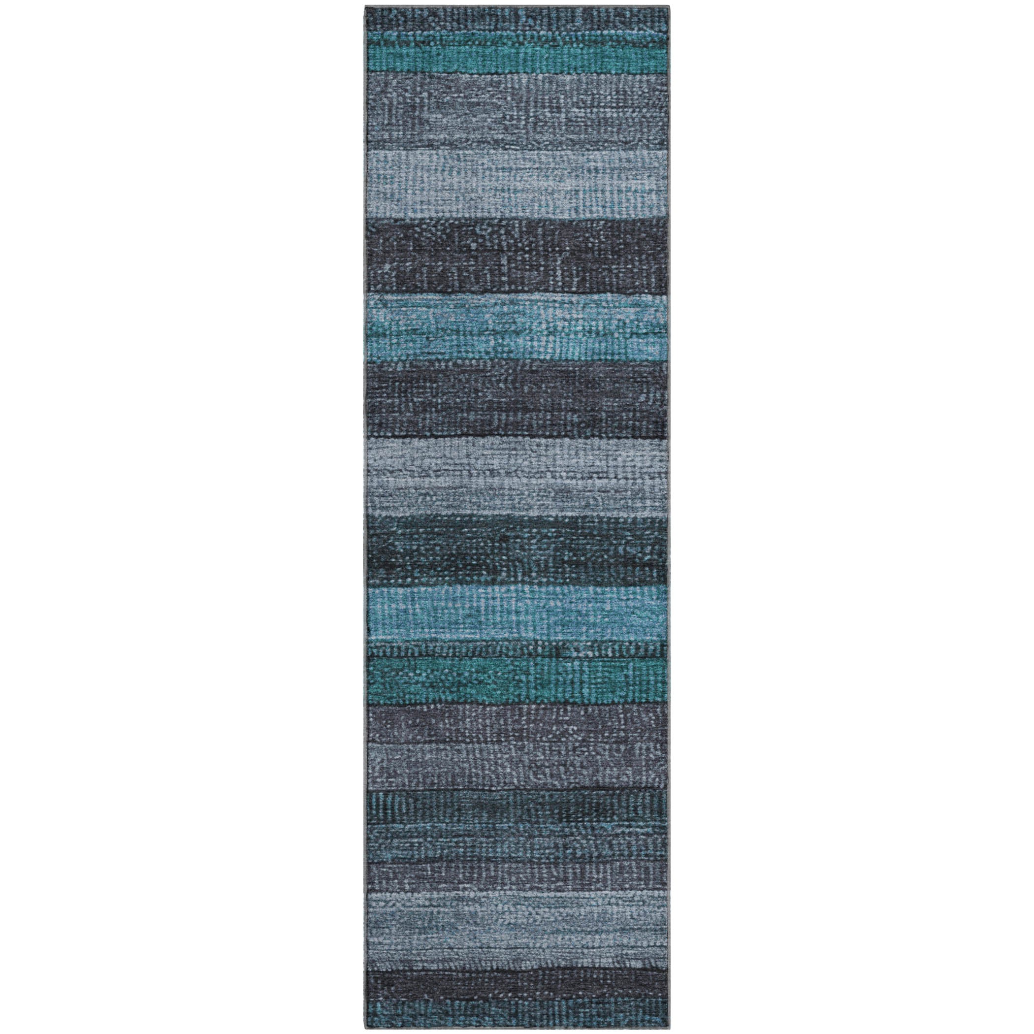 Santorini Machine Washable Transitional Teal Rug 2'3" x 7'6" #shape_Runner
