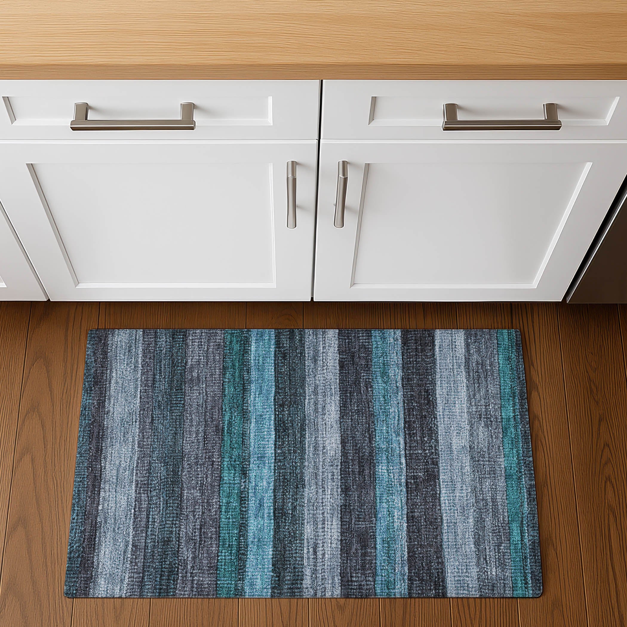 Santorini Machine Washable Transitional Teal Rug 1'8" x 2'6" #shape_Rectangle