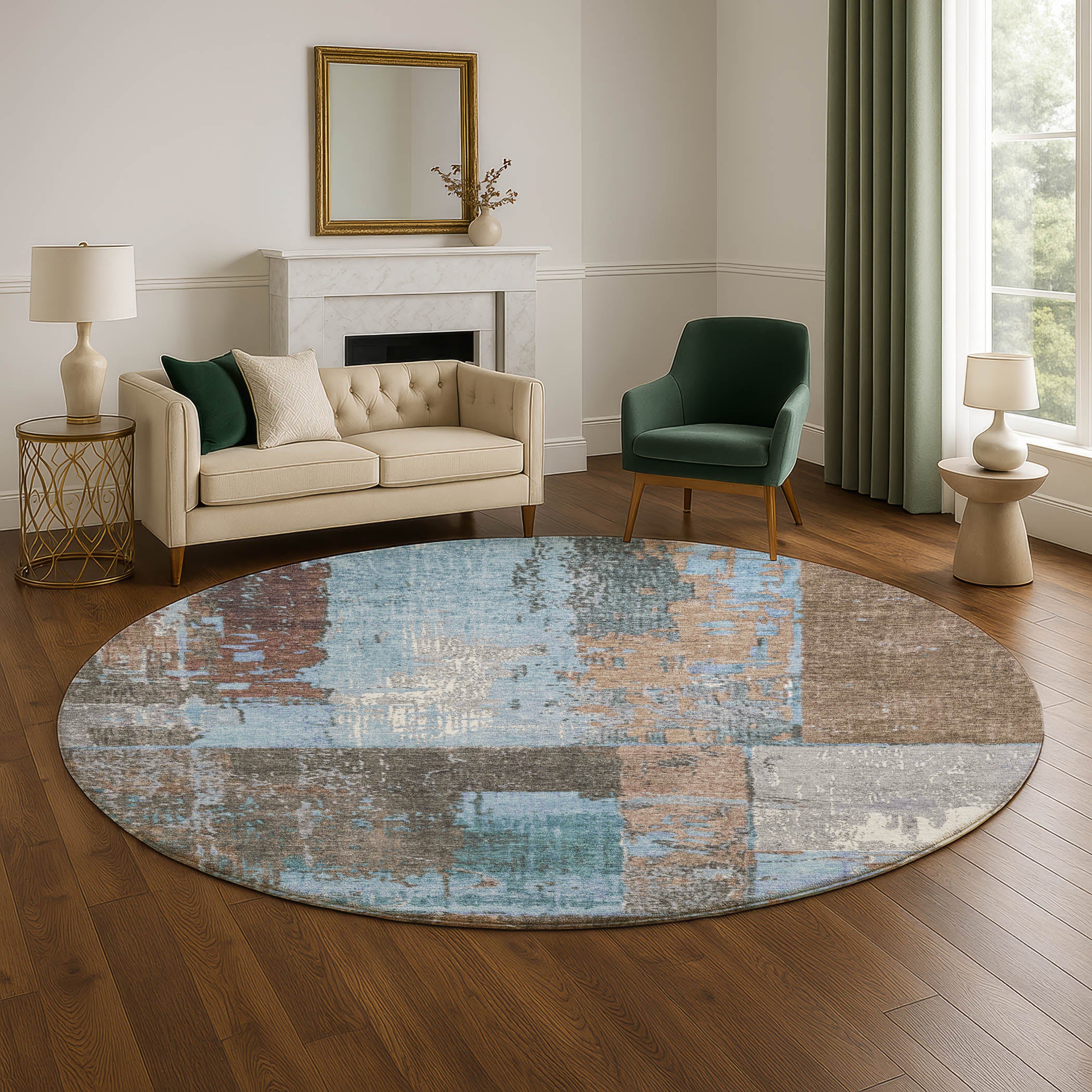 Reykjavik Machine Washable Transitional Taupe Brown Rug 8' x 8' #shape_Round