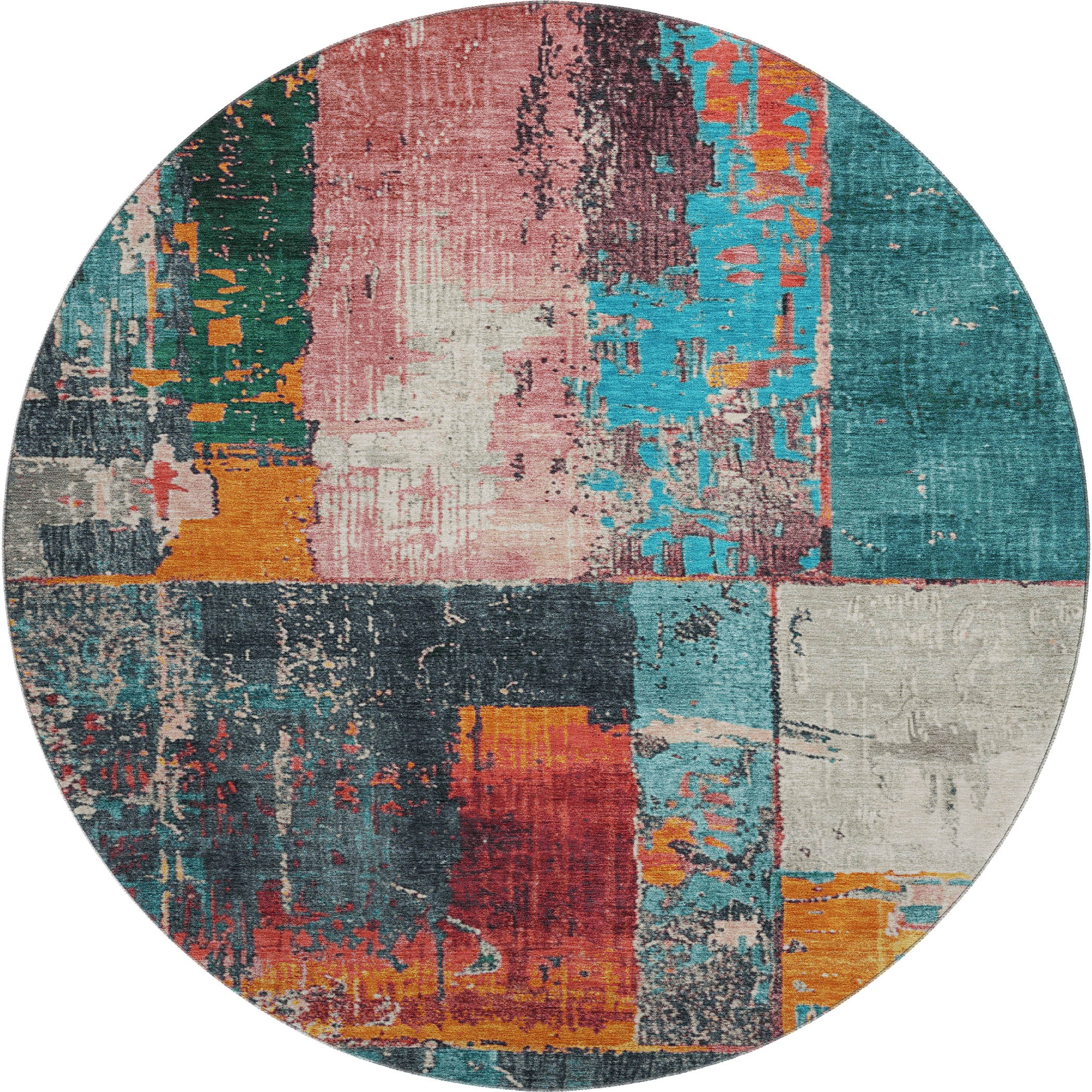 Reykjavik Machine Washable Transitional Teal Rug 8' x 8' #shape_Round
