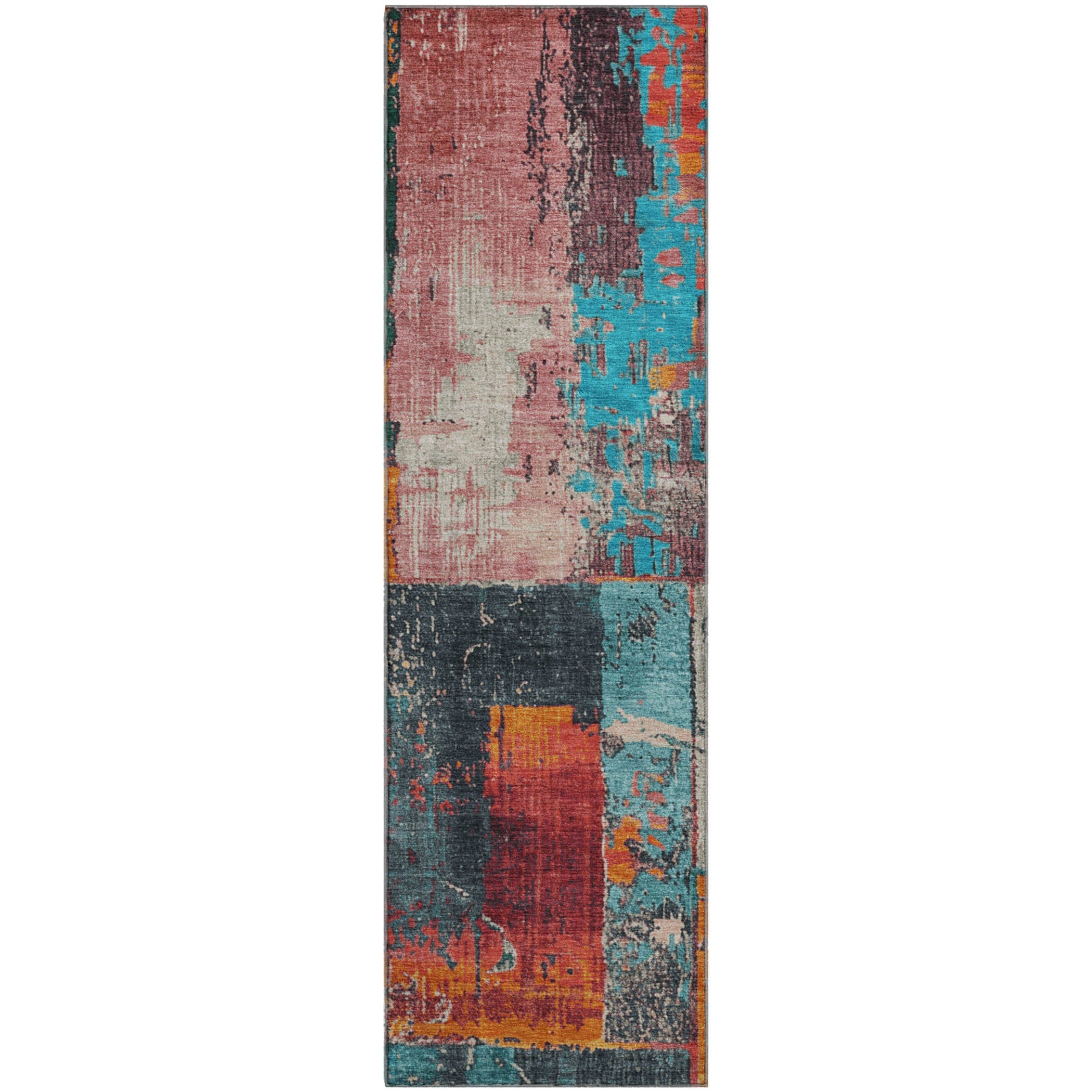Reykjavik Machine Washable Transitional Teal Rug 2'3" x 7'6" #shape_Runner