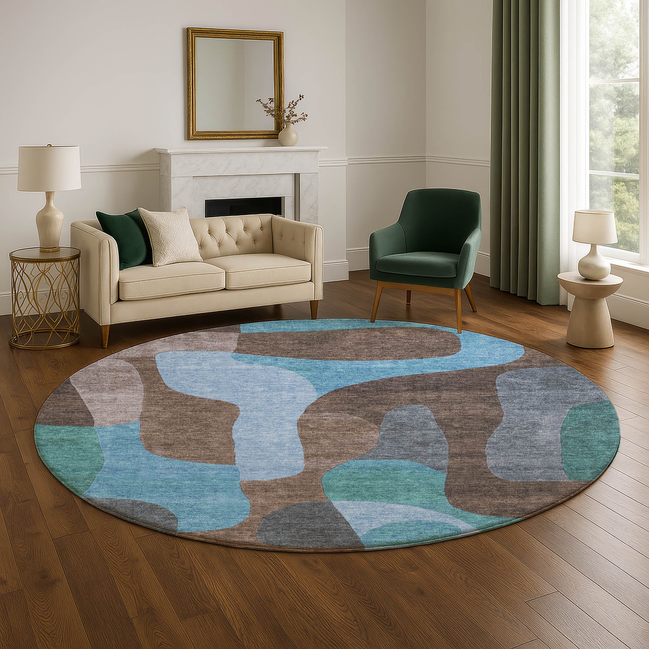 Bangkok Machine Washable Transitional Brown Rug 8' x 8' #shape_Round