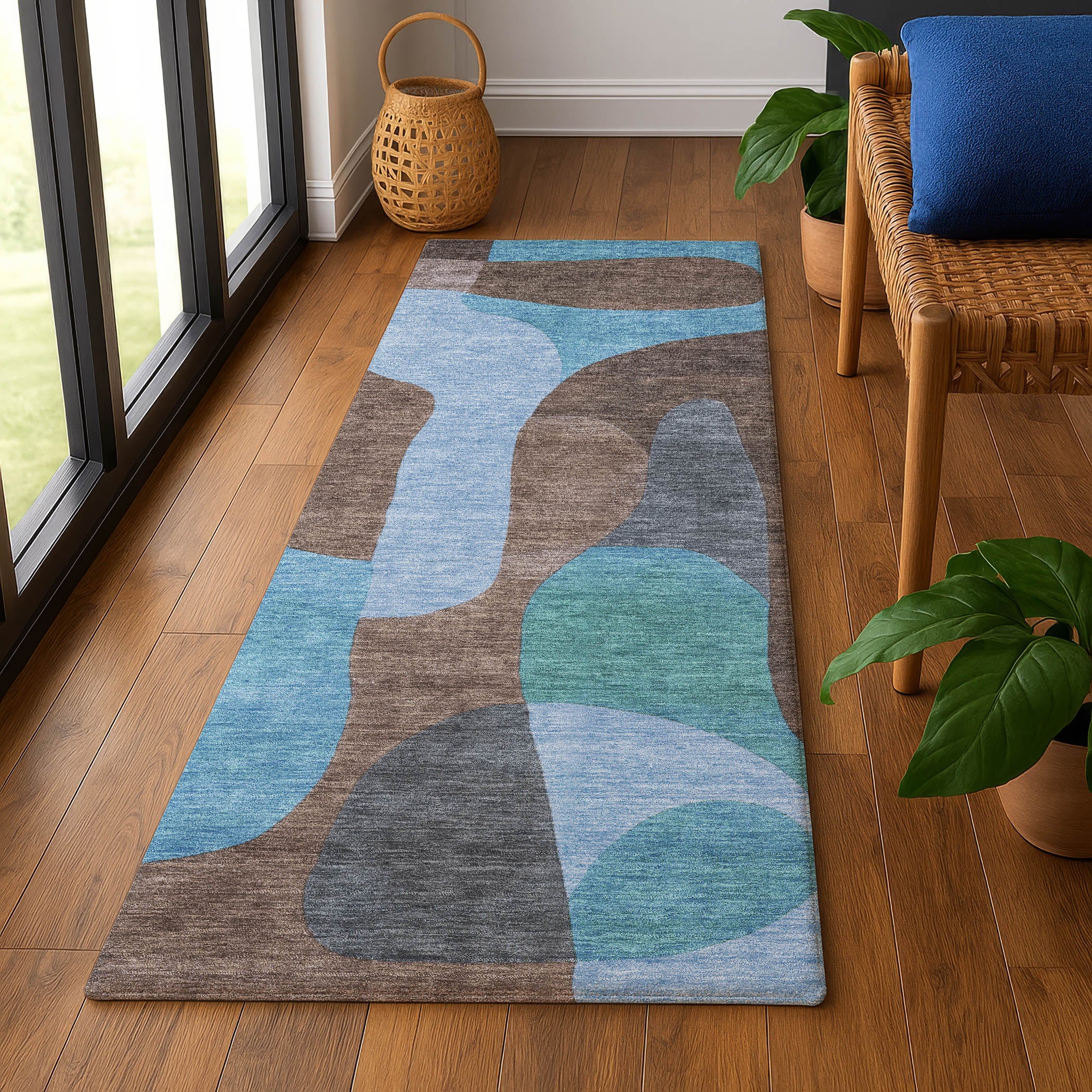 Bangkok Machine Washable Transitional Brown Rug 2'3" x 7'6" #shape_Runner