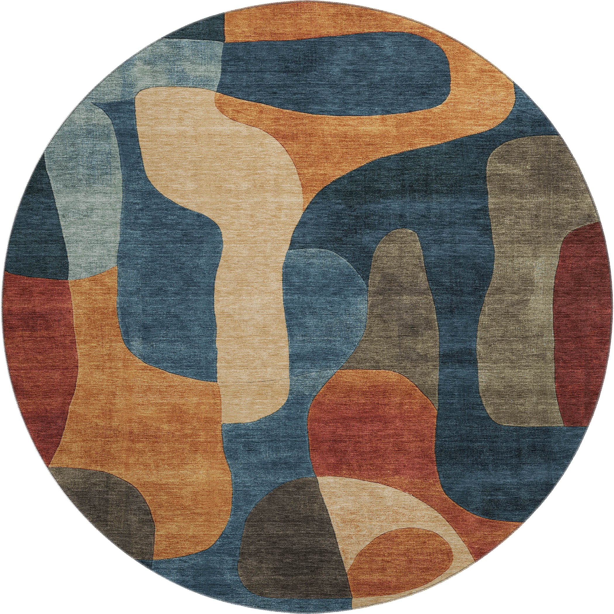 Bangkok Machine Washable Transitional Navy Blue Rug 8' x 8' #shape_Round