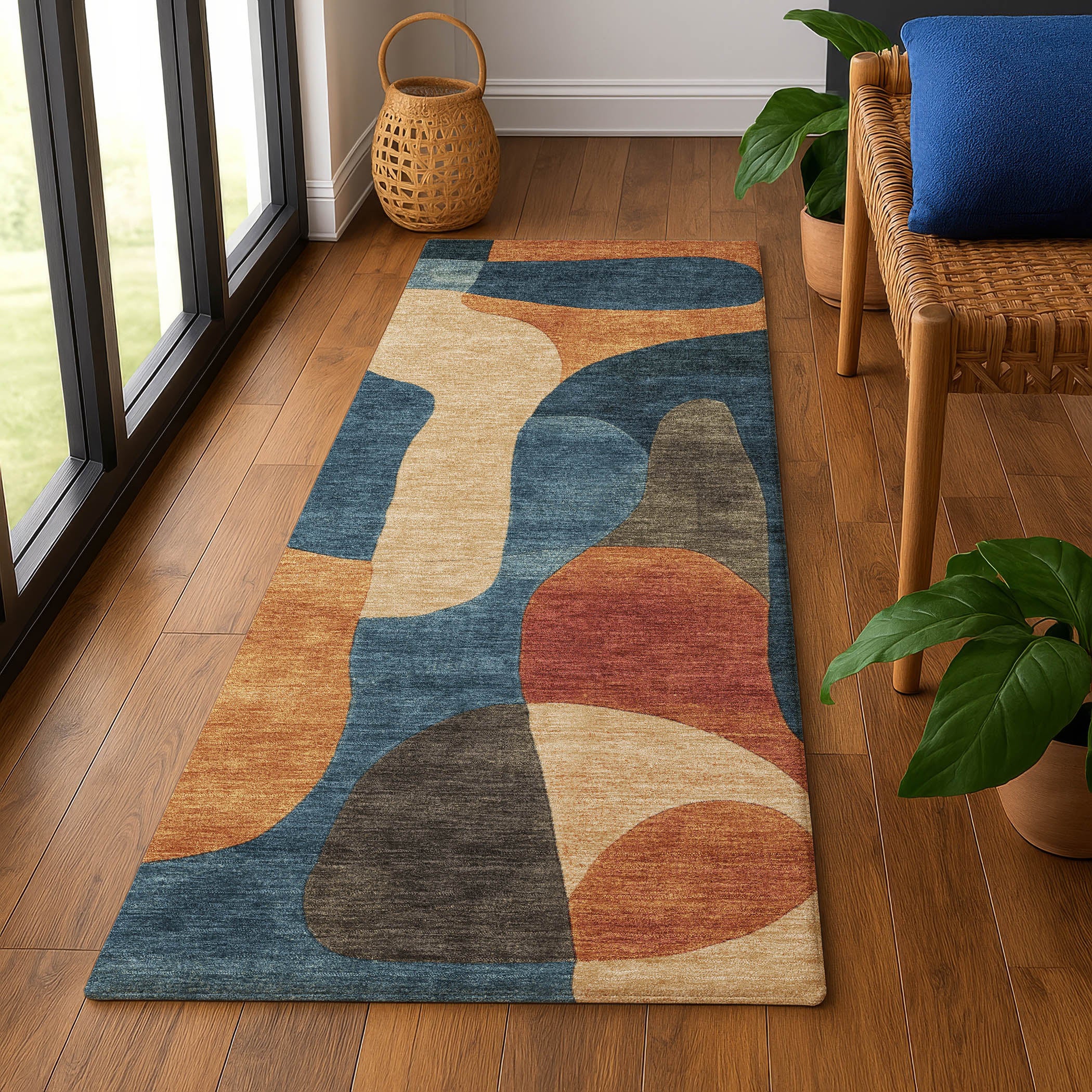 Bangkok Machine Washable Transitional Navy Blue Rug 2'3" x 7'6" #shape_Runner