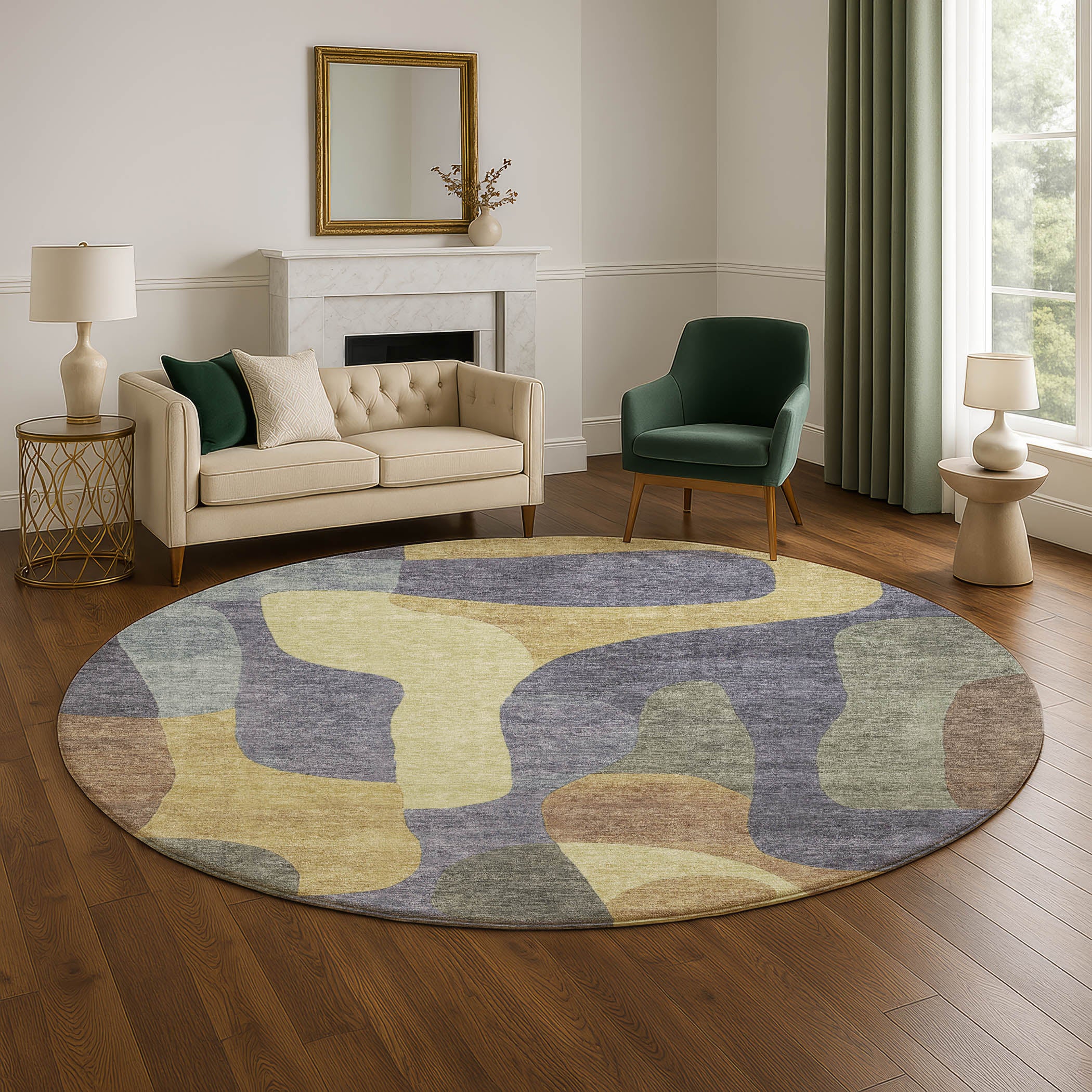 Bangkok Machine Washable Transitional Purple Rug 8' x 8' #shape_Round