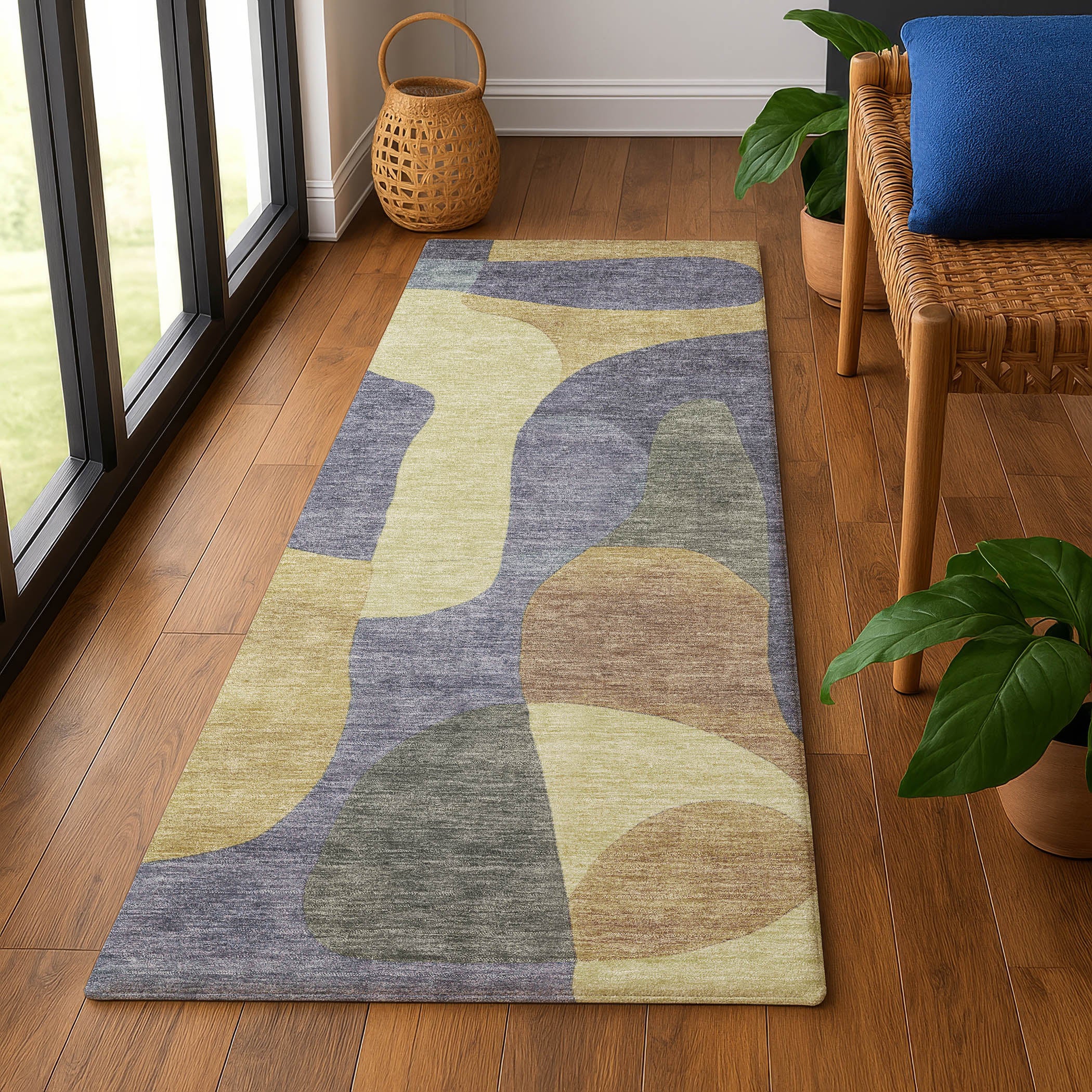 Bangkok Machine Washable Transitional Purple Rug 2'3" x 7'6" #shape_Runner