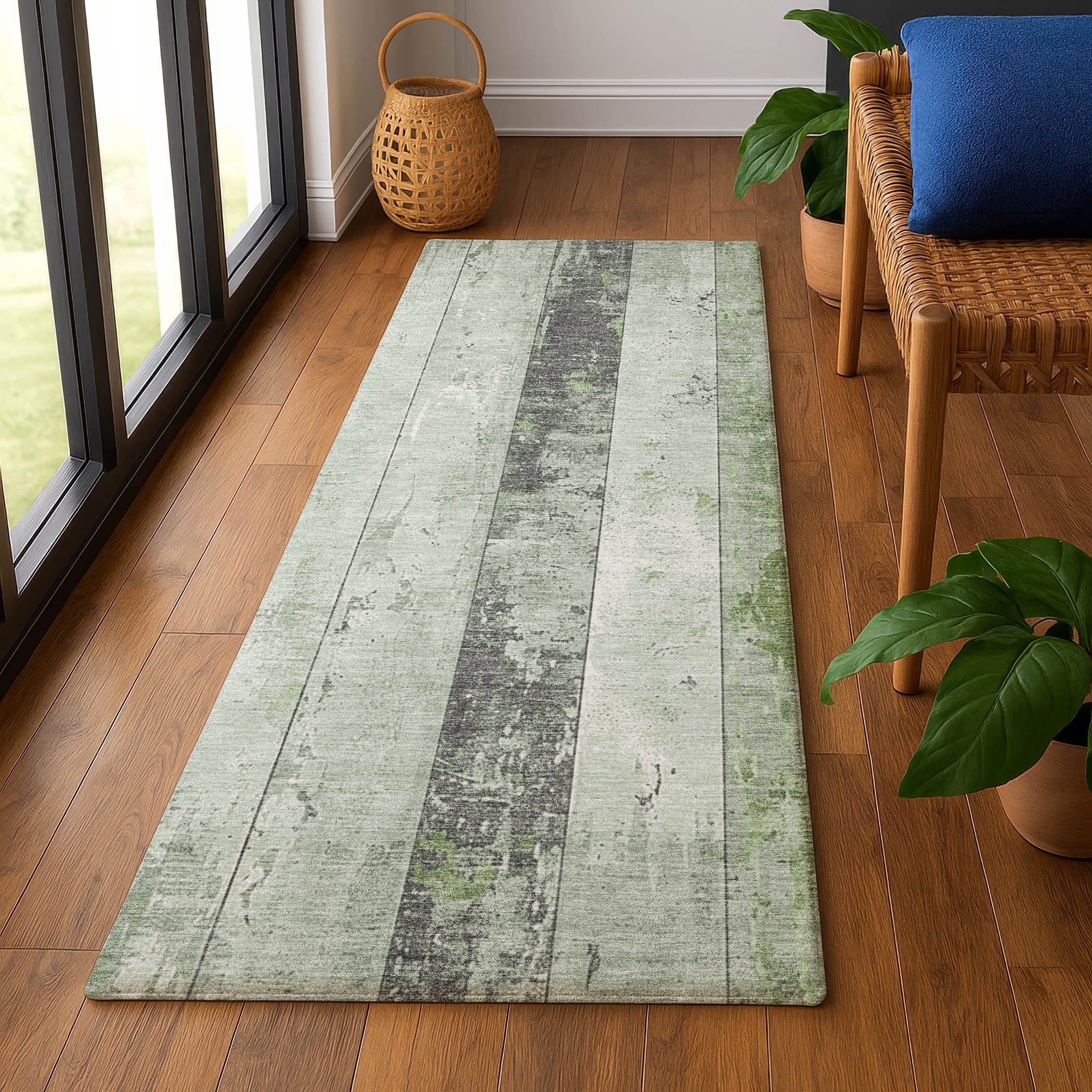 Chiang Mai Machine Washable Transitional Aloe Green Rug 2'3" x 7'6" #shape_Runner