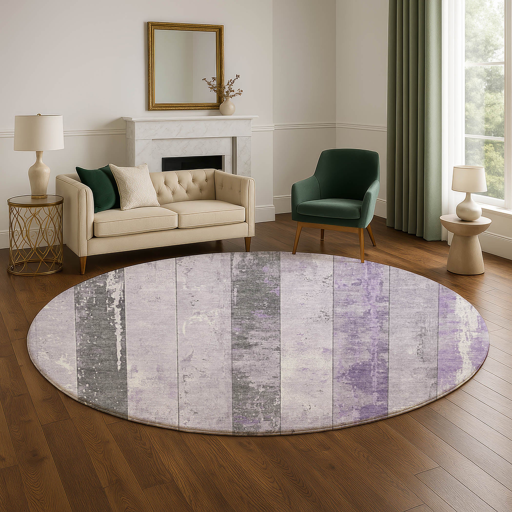Chiang Mai Machine Washable Transitional Lavender Purple Rug 8' x 8' #shape_Round