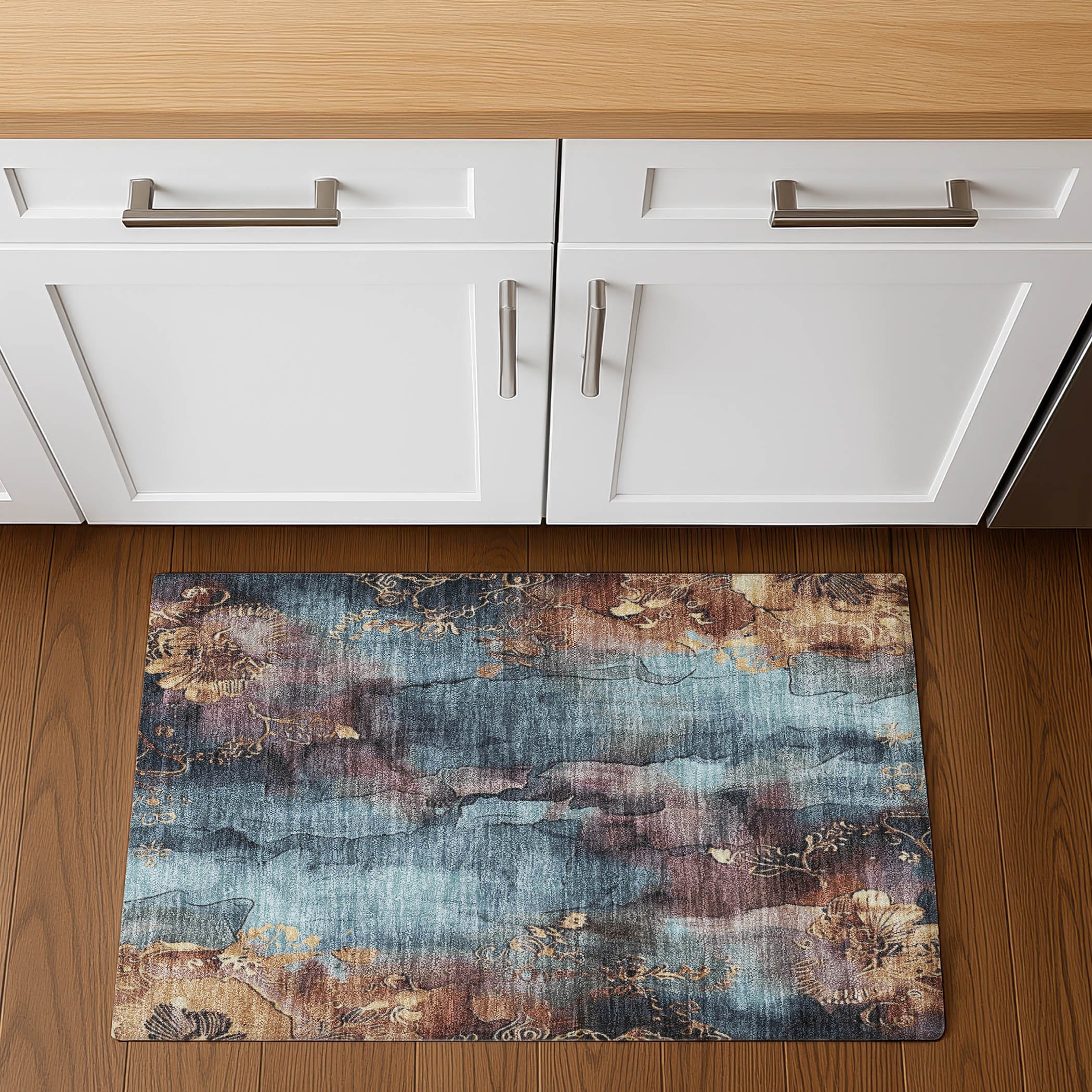 Lisbon Machine Washable Transitional Blue Rug 1'8" x 2'6" #shape_Rectangle