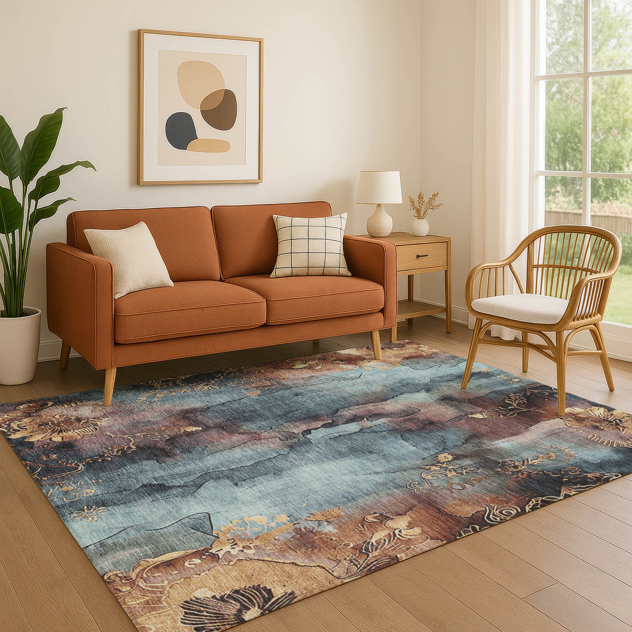 Lisbon Machine Washable Transitional Blue Rug 2'6" x 3'10" #shape_Rectangle