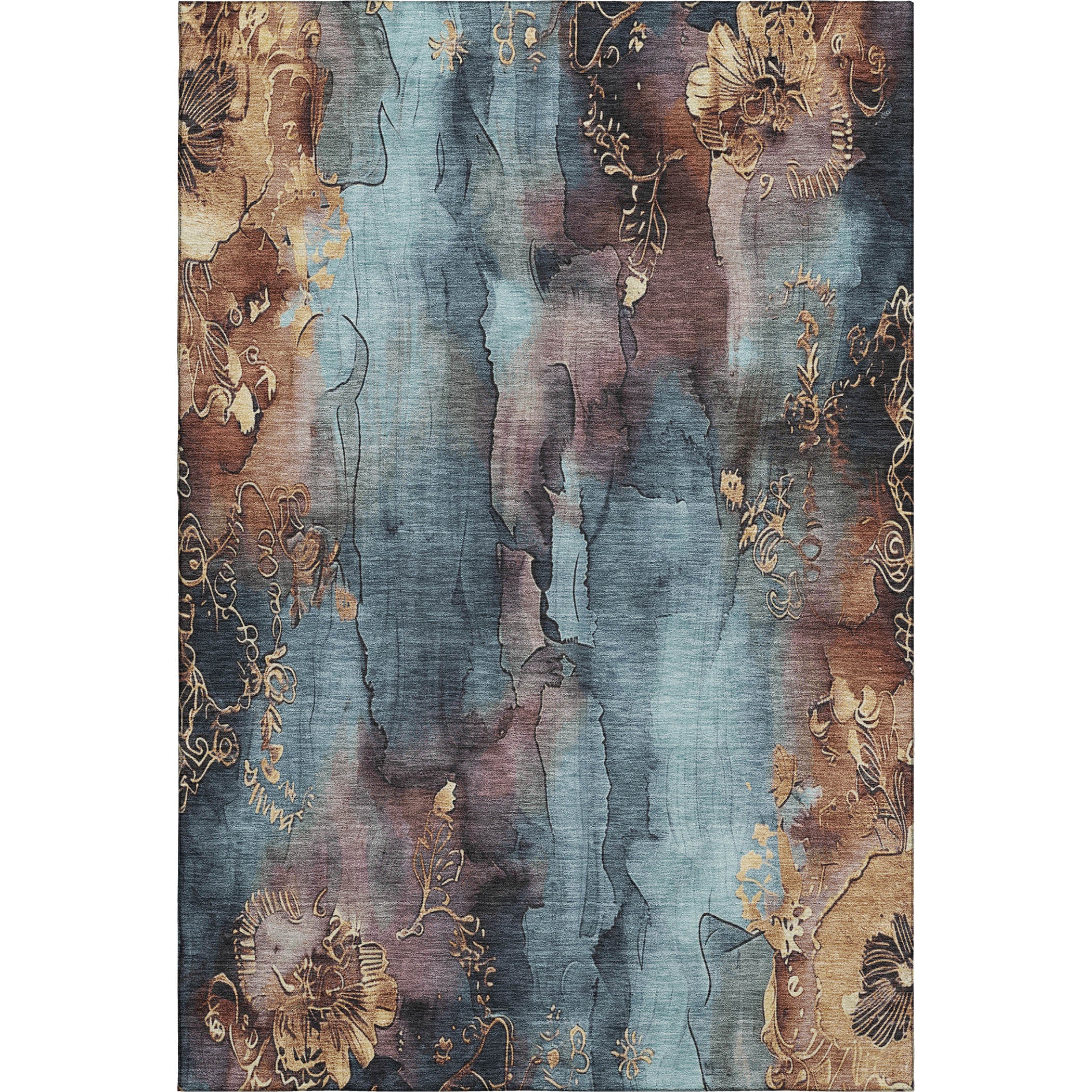 Lisbon Machine Washable Transitional Blue Rug 2'6" x 3'10" #shape_Rectangle