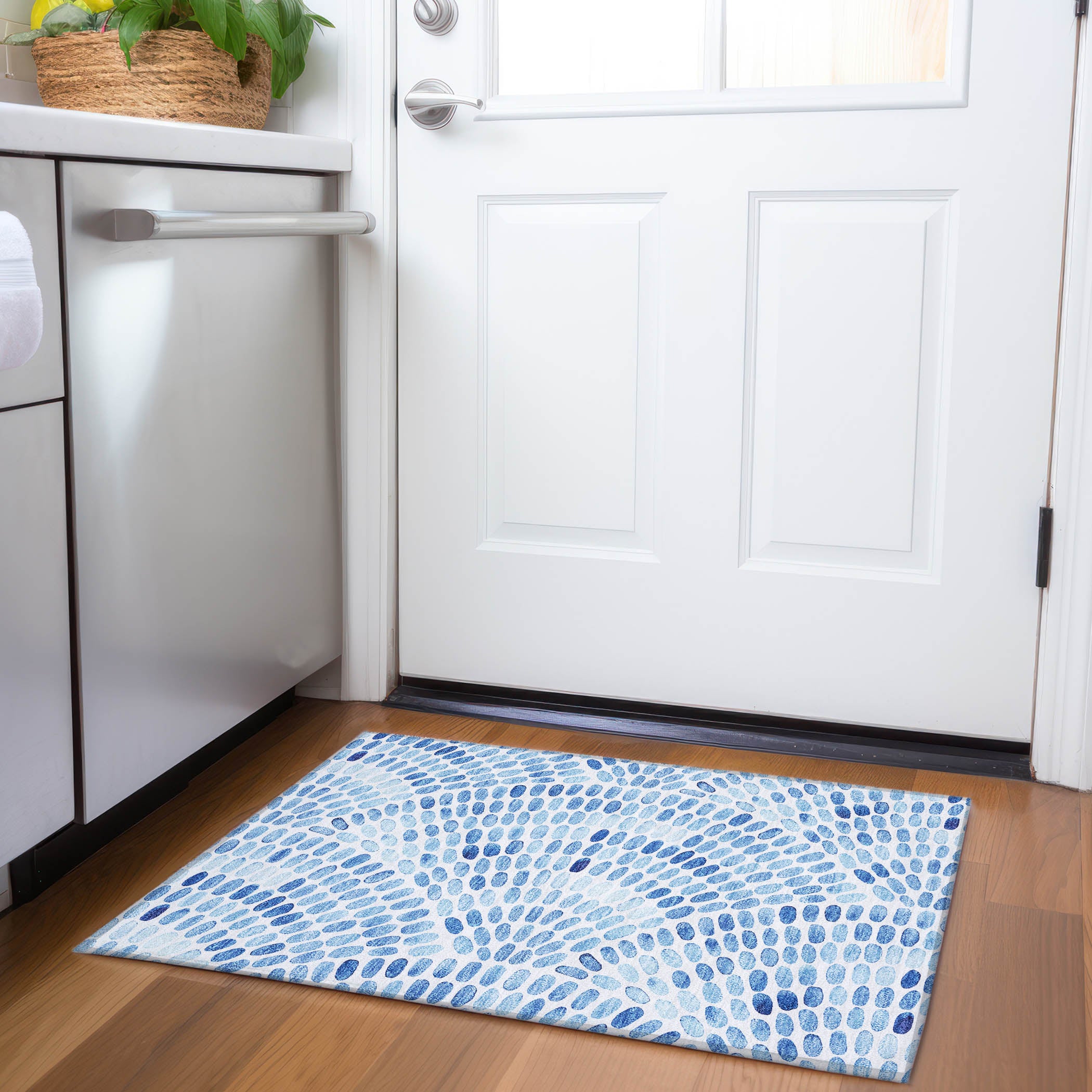 Mostar Machine Washable Coastal Blue Rug 1'8" x 2'6" #shape_Rectangle