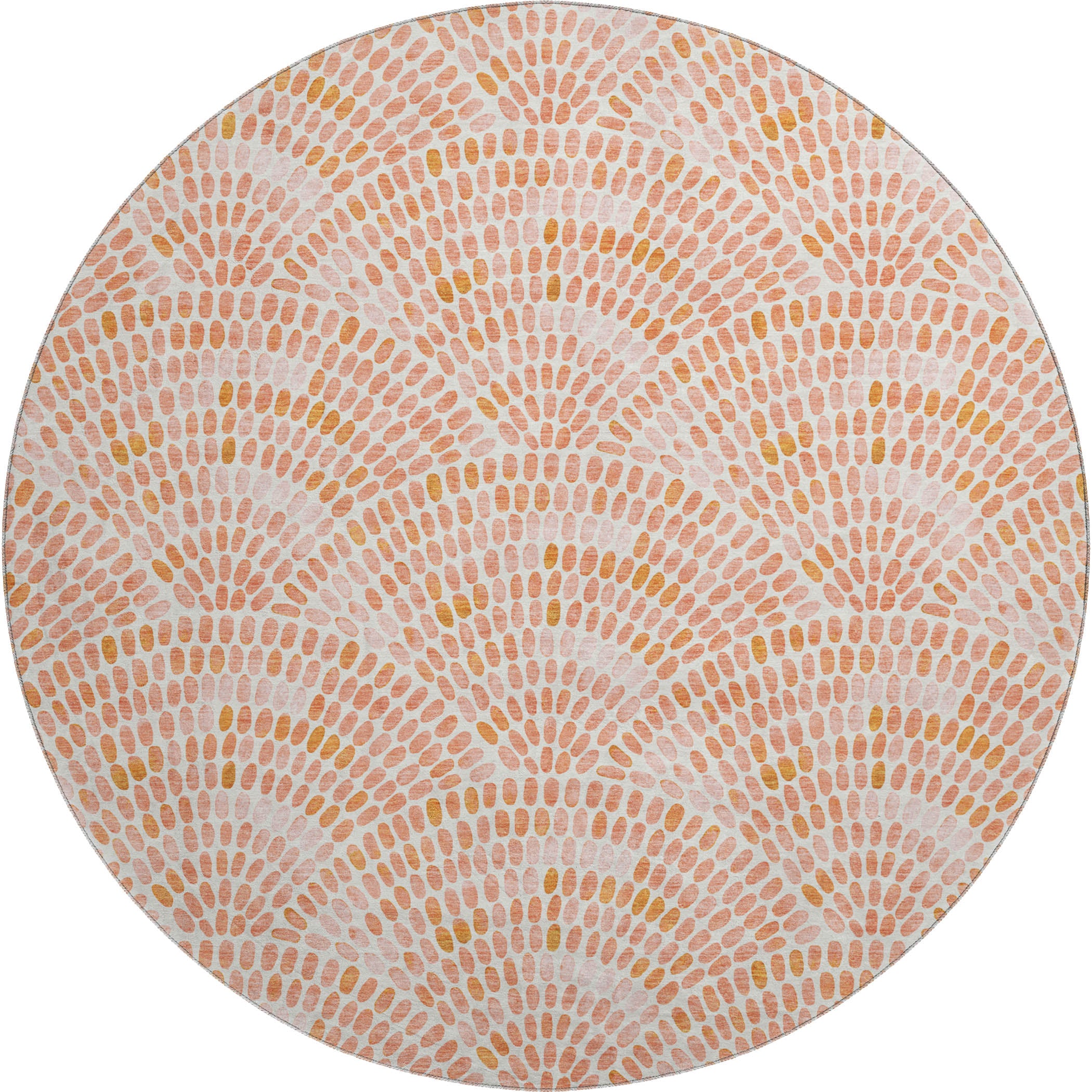 Mostar Machine Washable Coastal Peach Orange Rug 8' x 8' #shape_Round