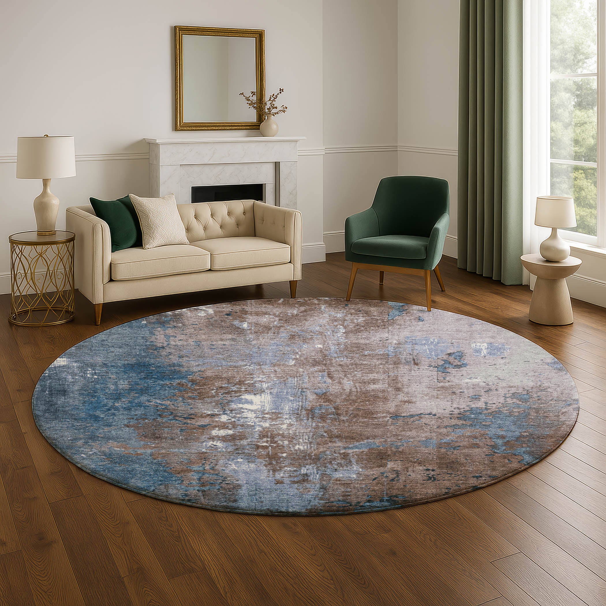 Mostar Machine Washable Transitional Brown Rug 8' x 8' #shape_Round