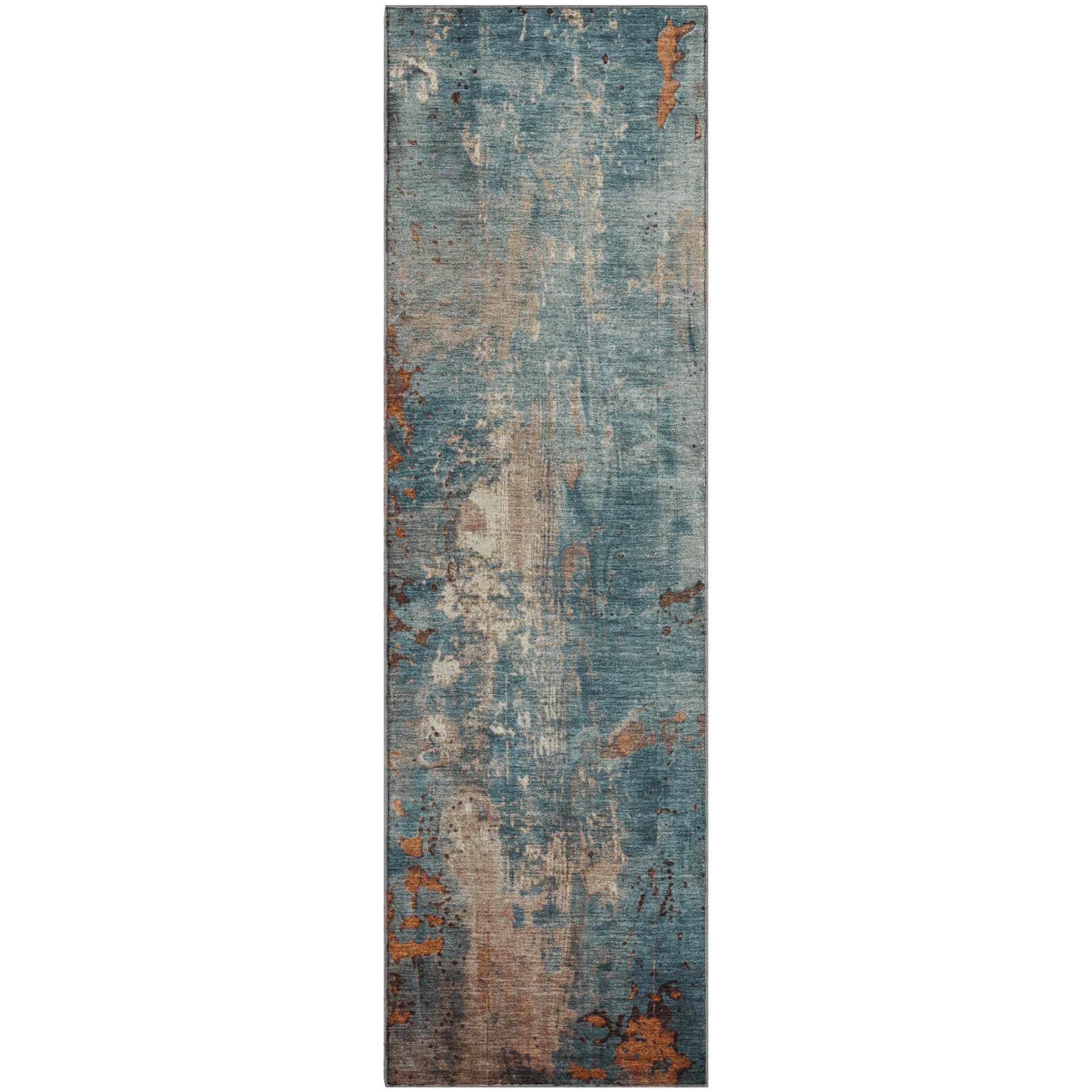 Mostar Machine Washable Transitional Teal Rug 2'3" x 7'6" #shape_Runner