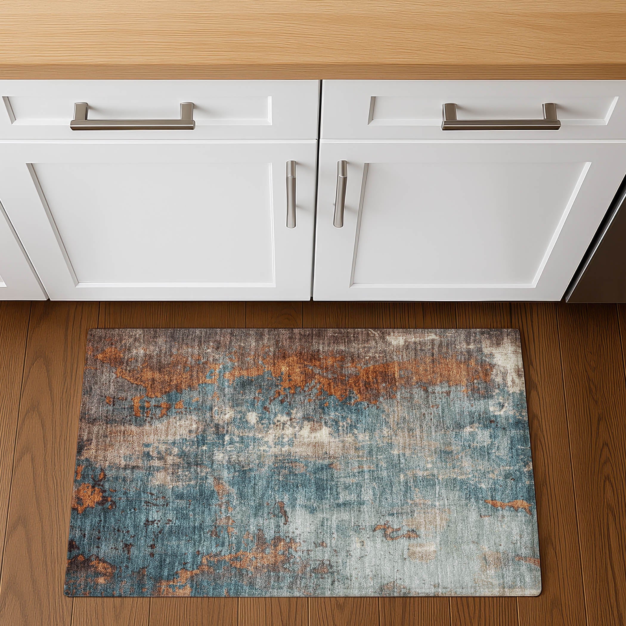 Mostar Machine Washable Transitional Teal Rug 1'8" x 2'6" #shape_Rectangle