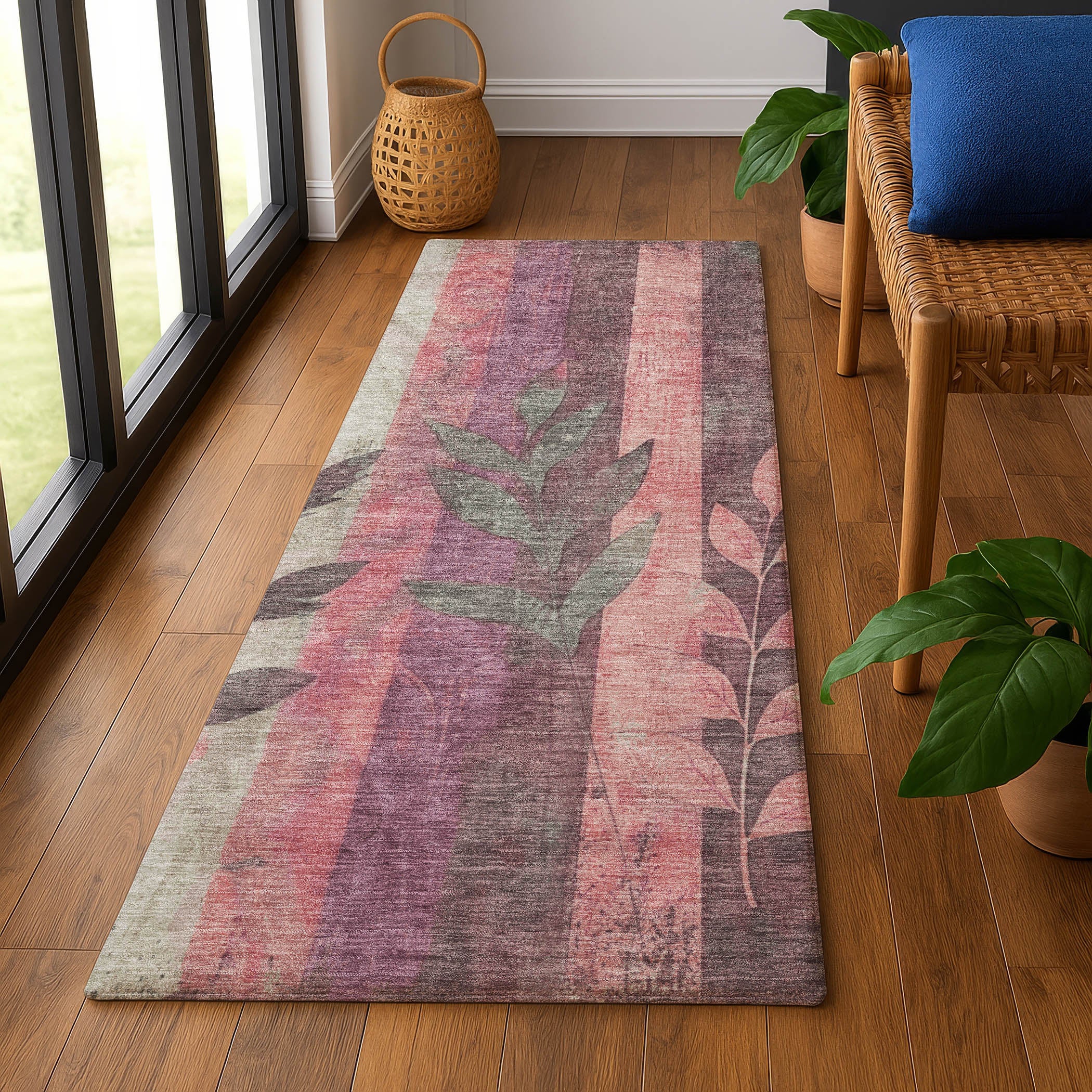 Split Machine Washable Transitional Blush Pink Rug 2'3" x 7'6" #shape_Runner