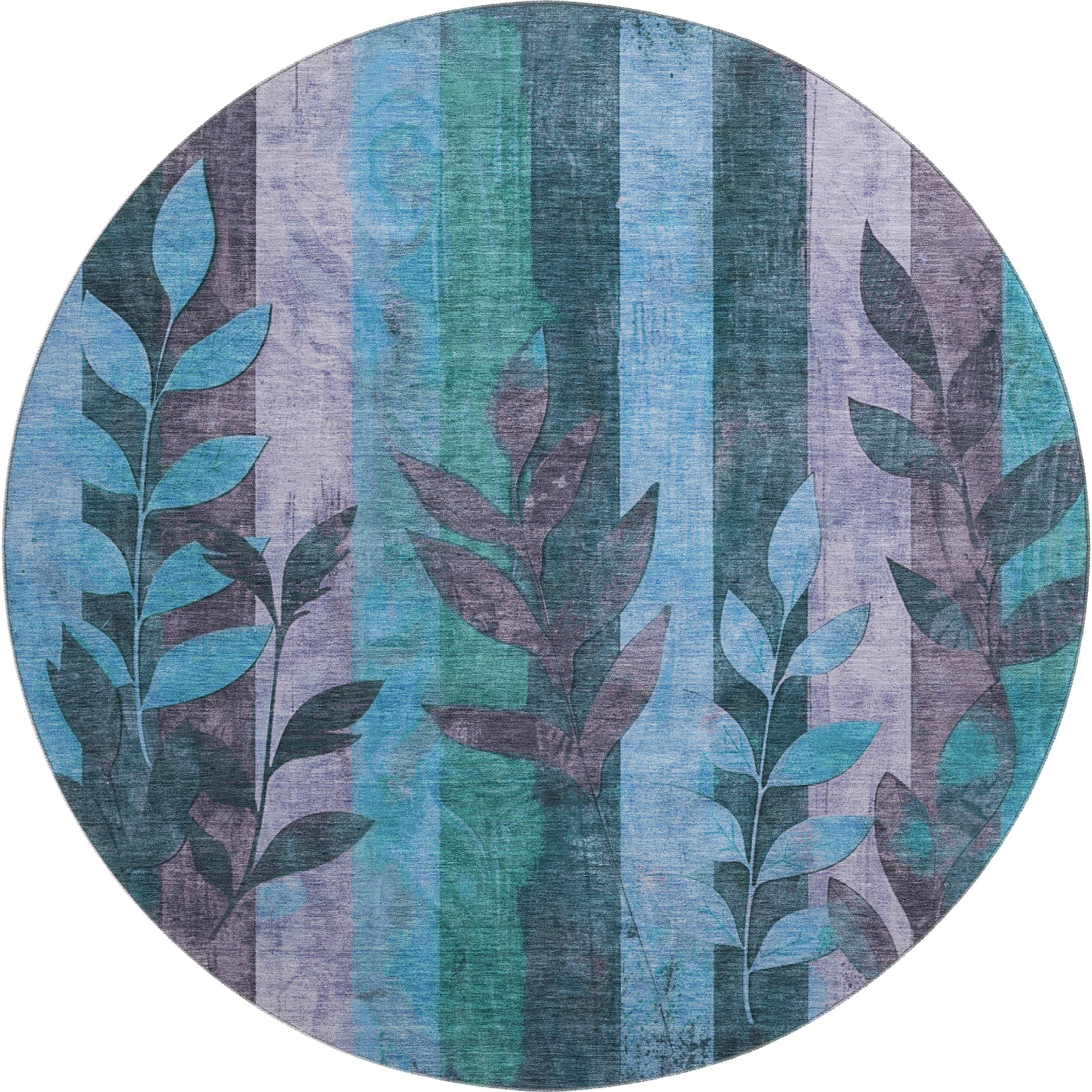 Split Machine Washable Transitional Denim Blue Rug 8' x 8' #shape_Round