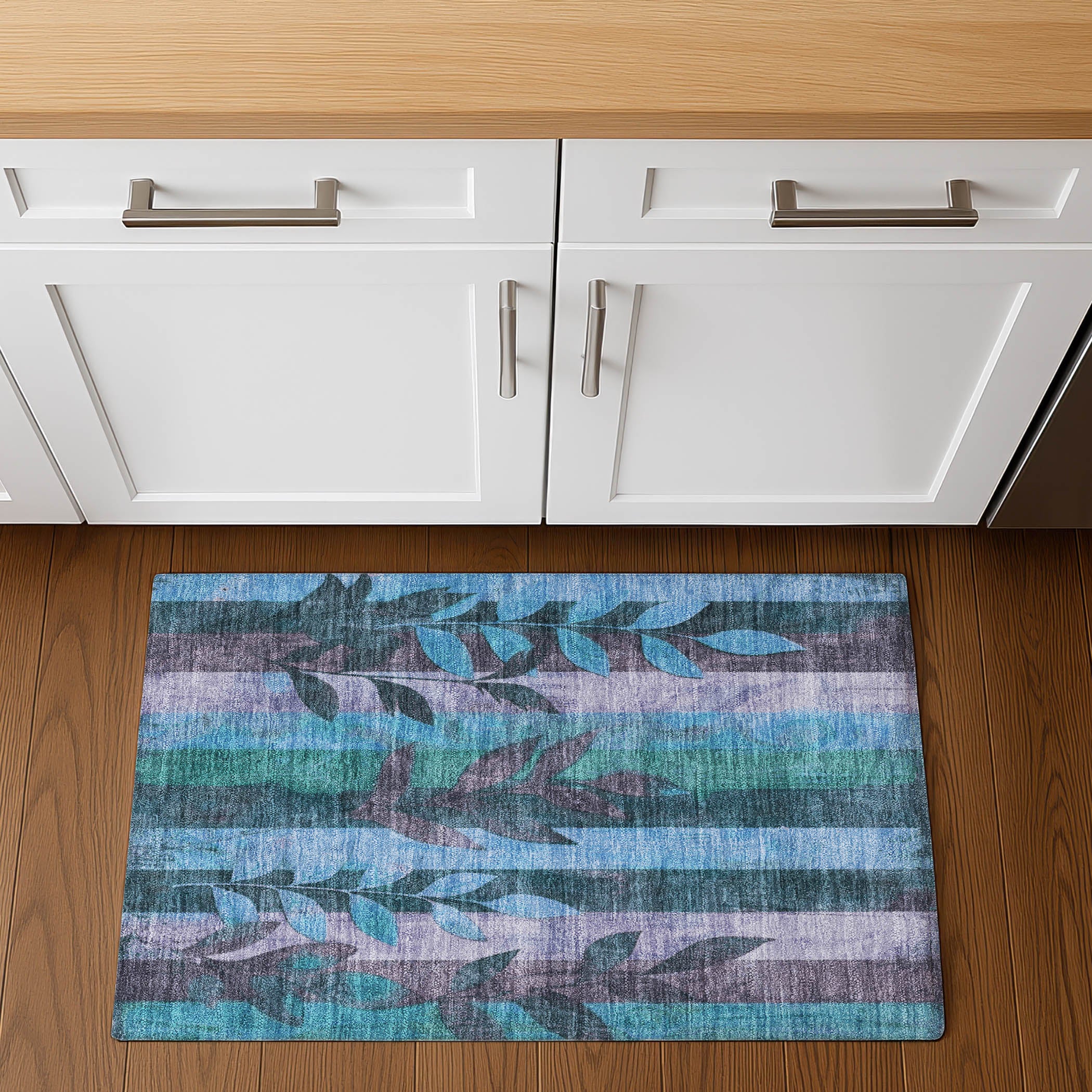 Split Machine Washable Transitional Denim Blue Rug 1'8" x 2'6" #shape_Rectangle