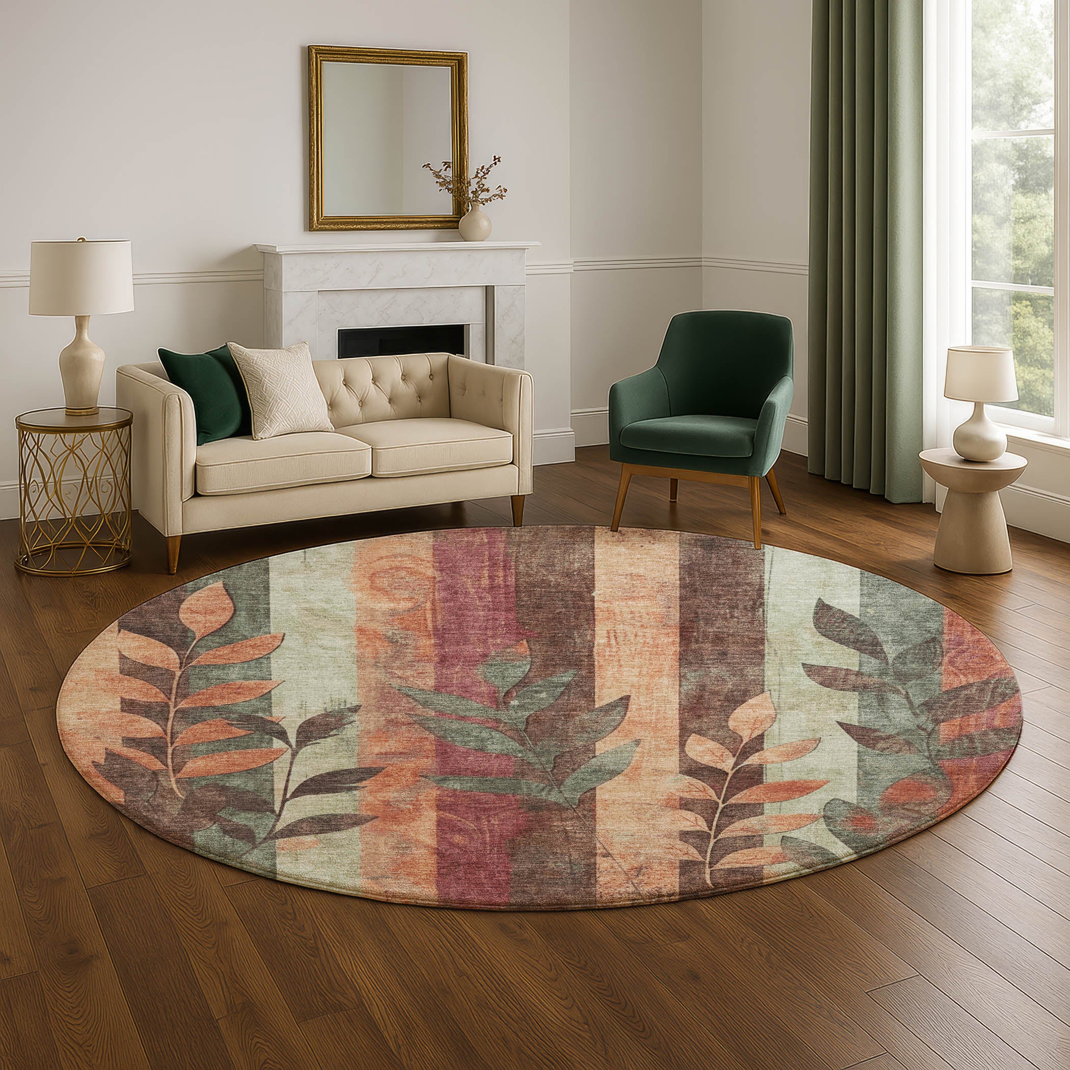 Split Machine Washable Transitional Terracotta Orange Rug 8' x 8' #shape_Round