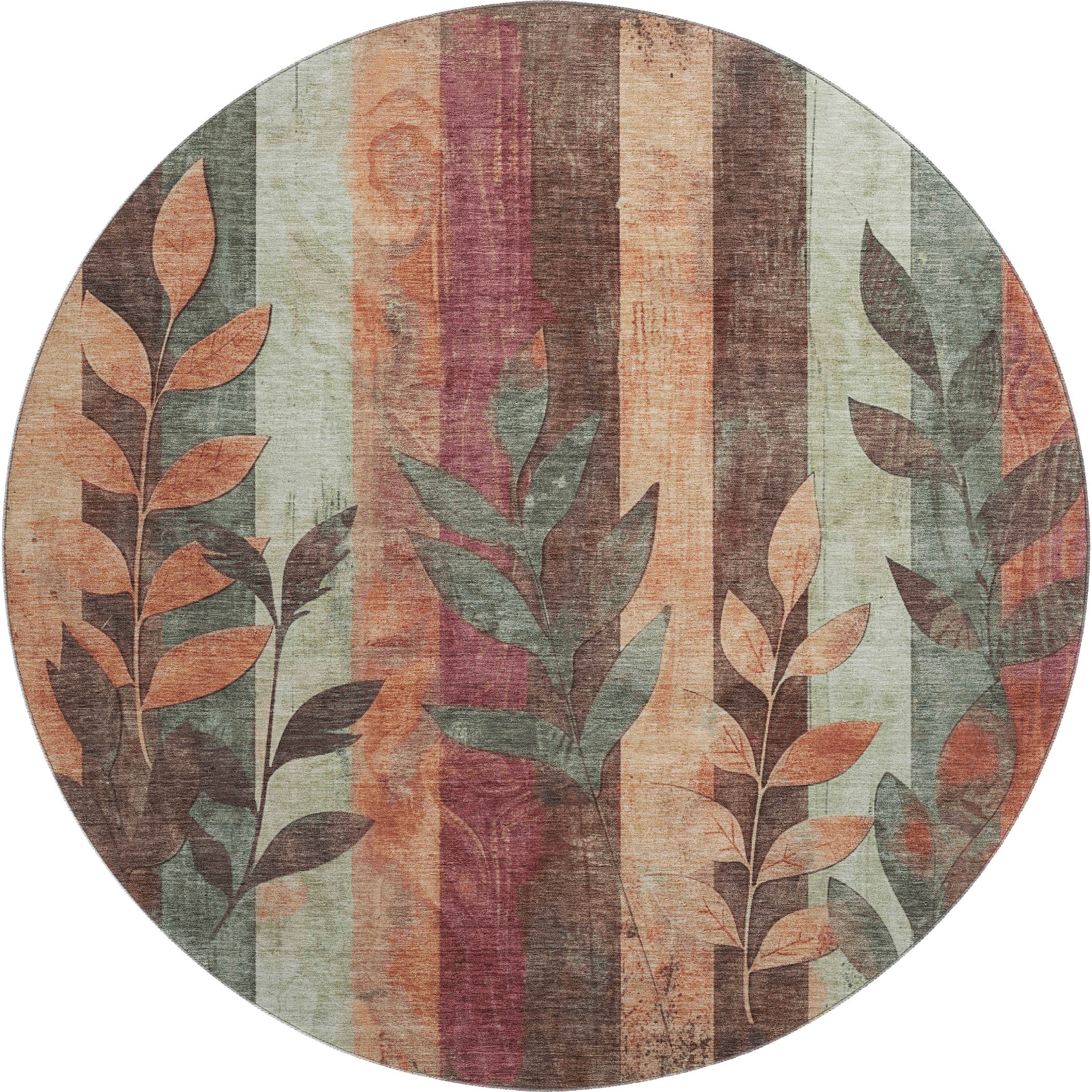 Split Machine Washable Transitional Terracotta Orange Rug 8' x 8' #shape_Round