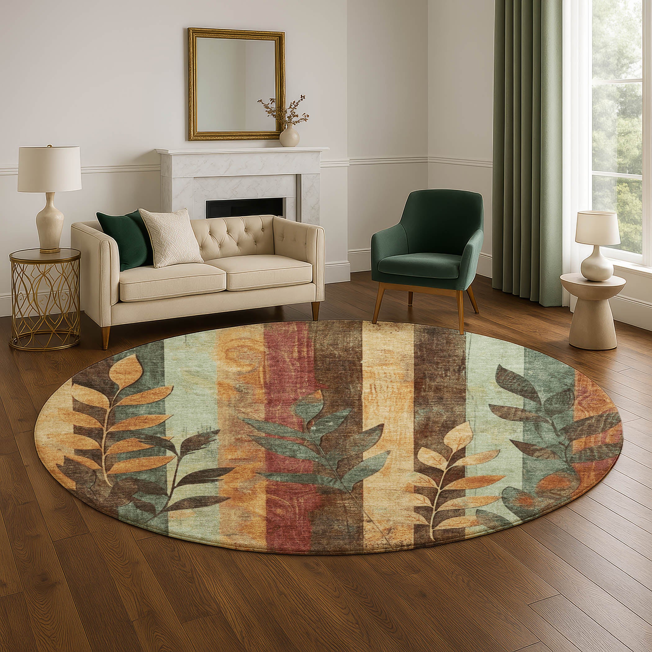 Split Machine Washable Transitional Wheat Gold Rug 8' x 8' #shape_Round