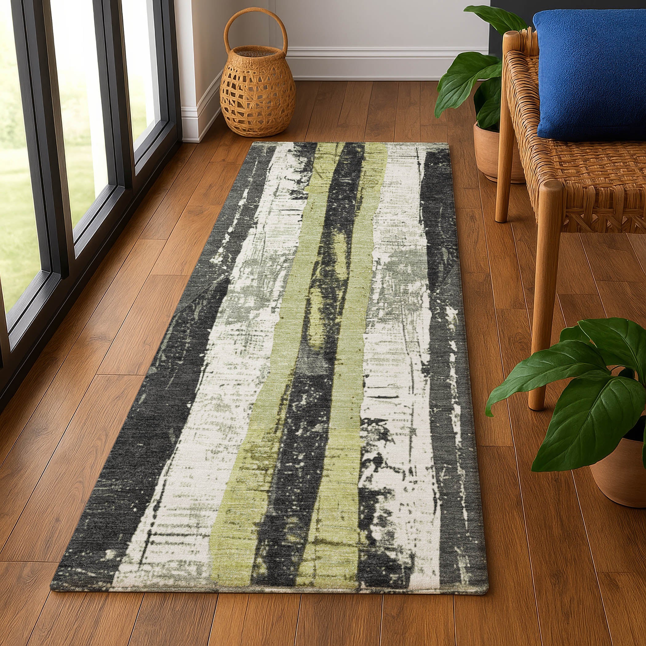Florence Machine Washable Transitional Aloe Green Rug 2'3" x 7'6" #shape_Runner