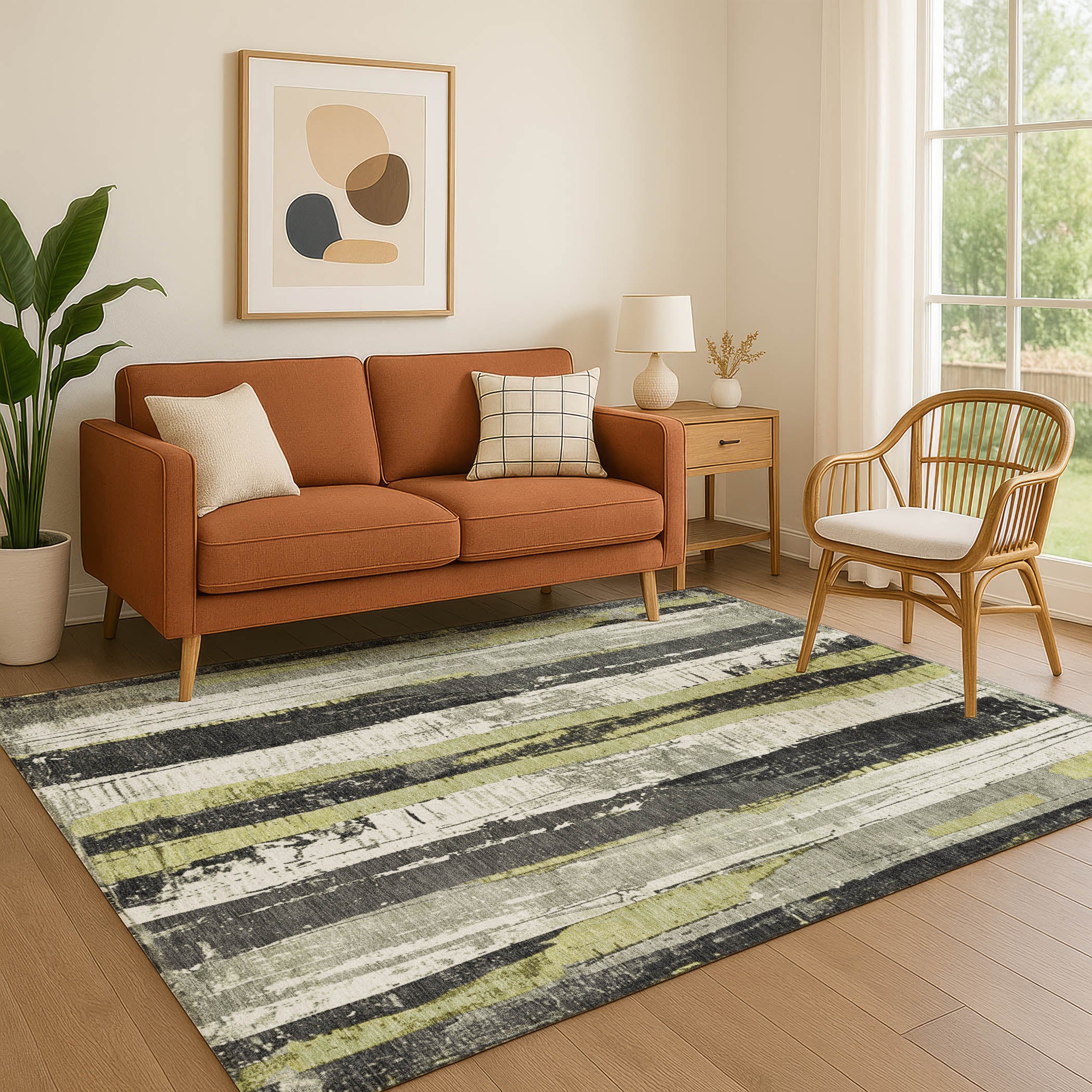 Florence Machine Washable Transitional Aloe Green Rug 2'6" x 3'10" #shape_Rectangle