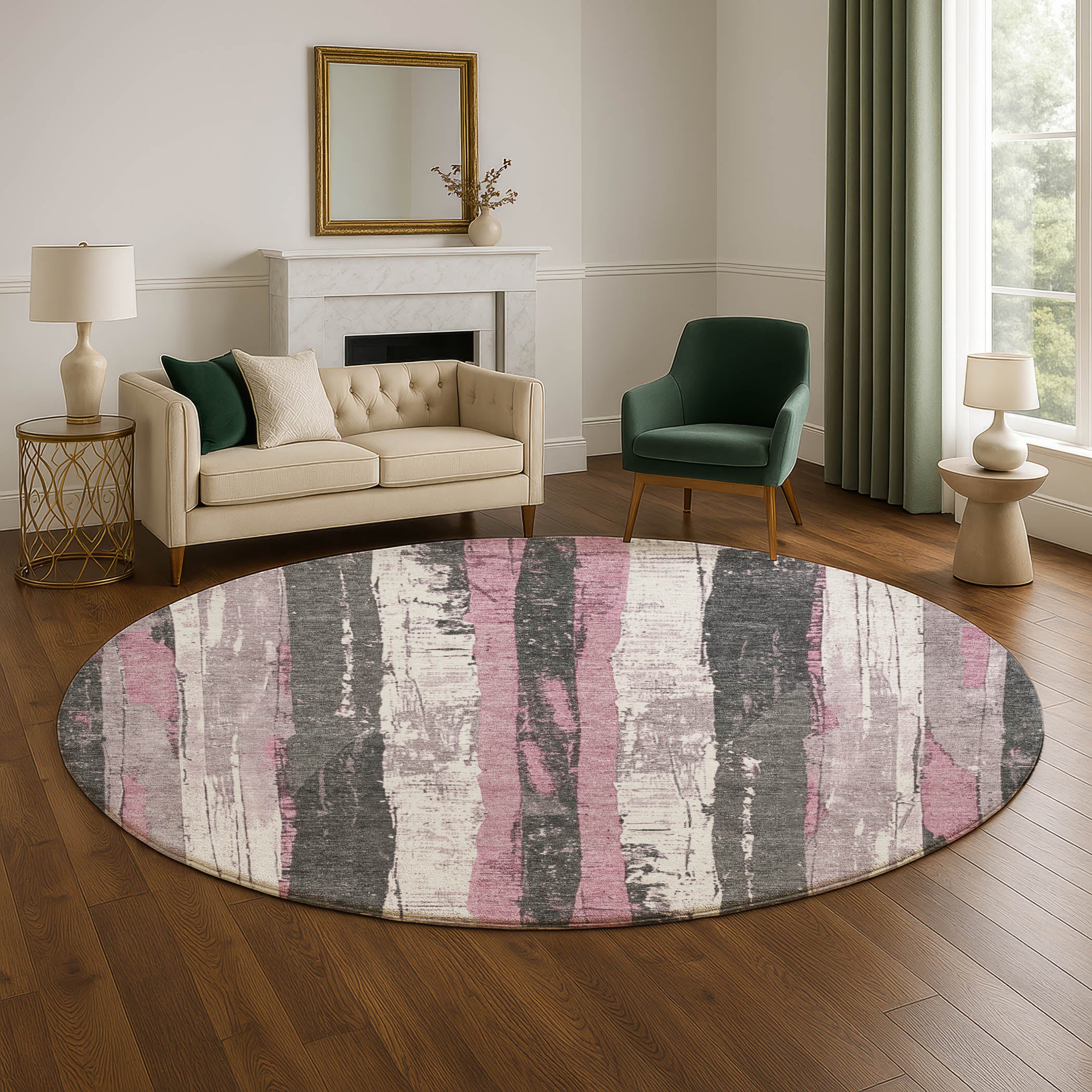 Florence Machine Washable Transitional Blush Pink Rug 8' x 8' #shape_Round