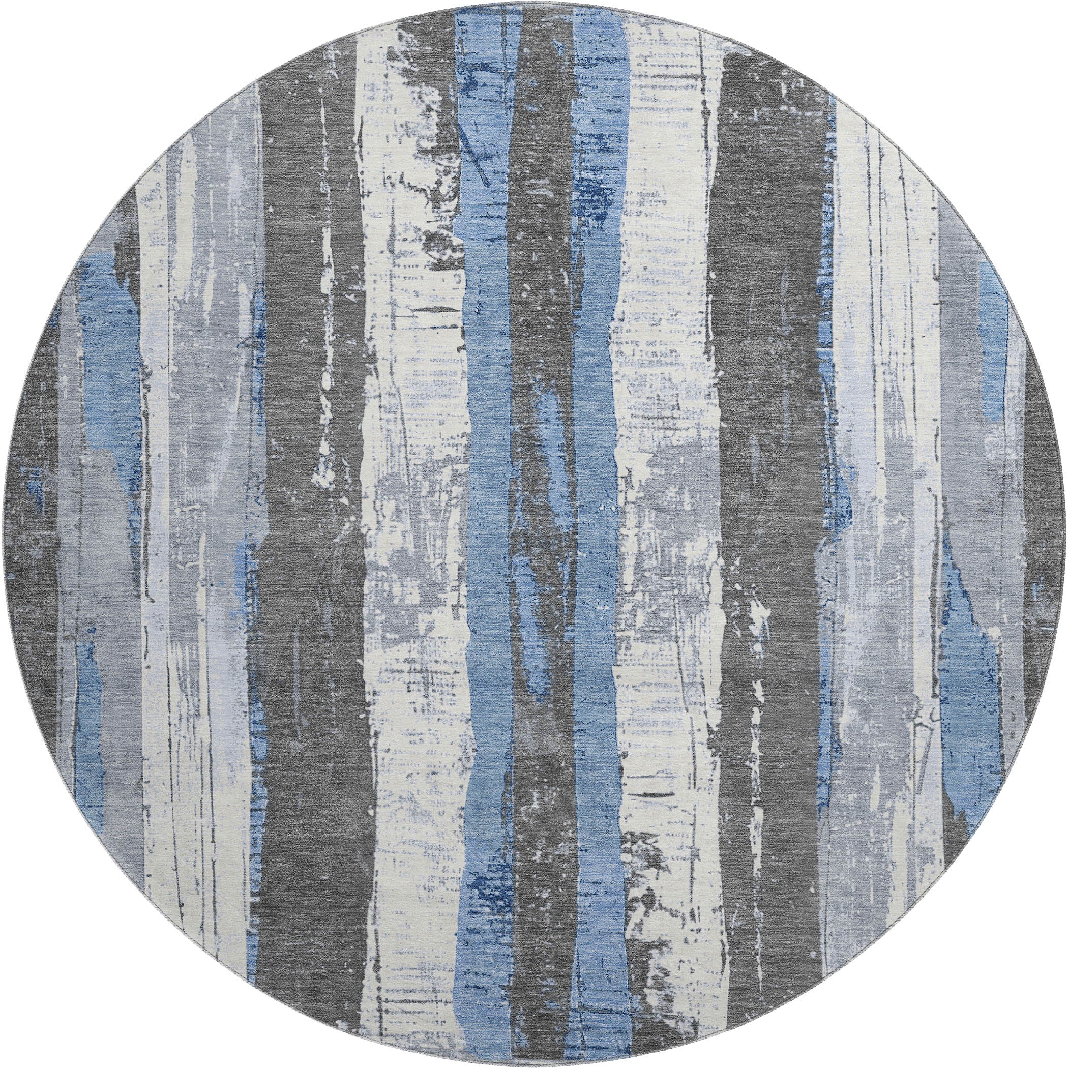 Florence Machine Washable Transitional Denim Blue Rug 8' x 8' #shape_Round
