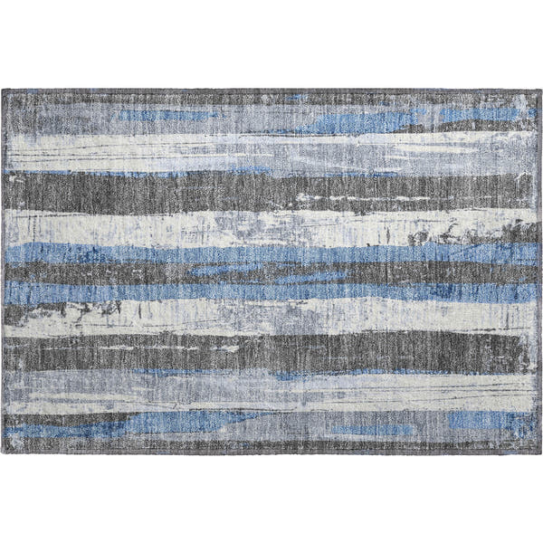 Florence Machine Washable Transitional Denim Blue Rug 1'8" x 2'6"